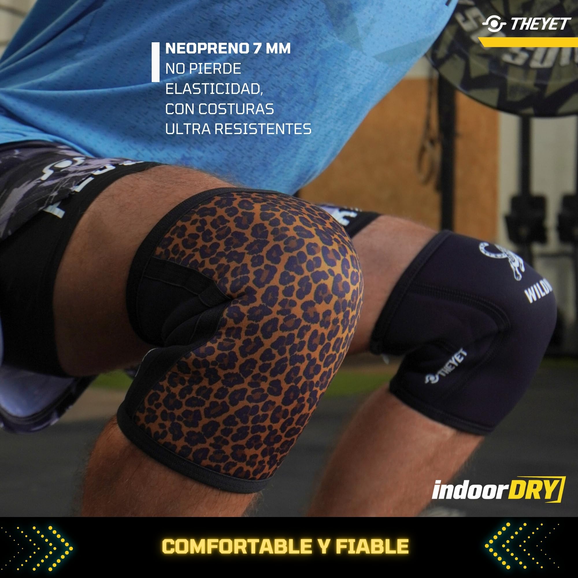 Theyet Rodilleras CrossFit Compresión Neopreno 7mm Reversibles Animal Print Par | Soporte Ajustable Mujer Protecciones deportivas Rodilla | Gimnasio Powerlifting Halterofilia Fitness Gym (M)