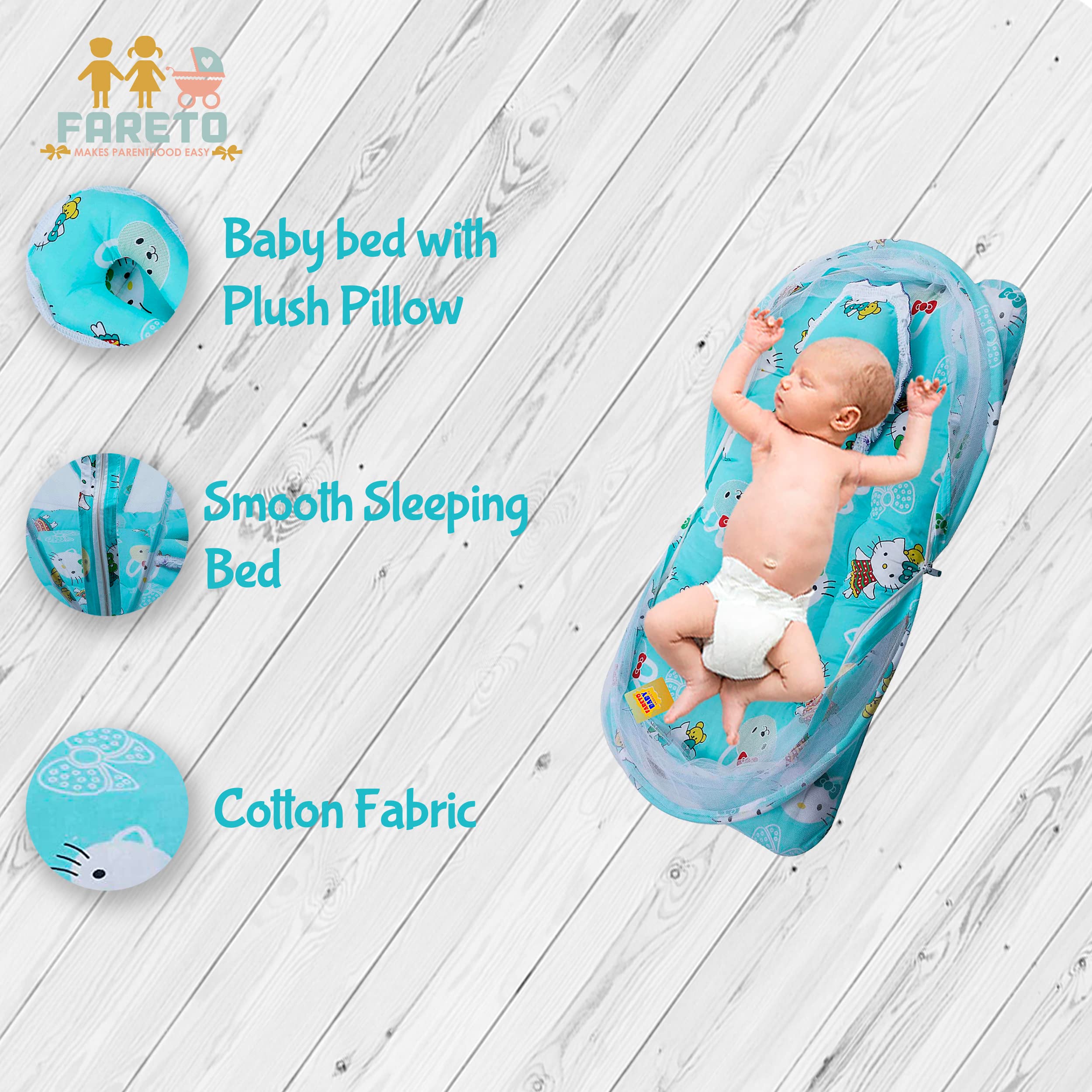 Fareto Baby Mattress with Mosquito Net(0-6 Months) (Pista Green) - Image 4 thumbnail