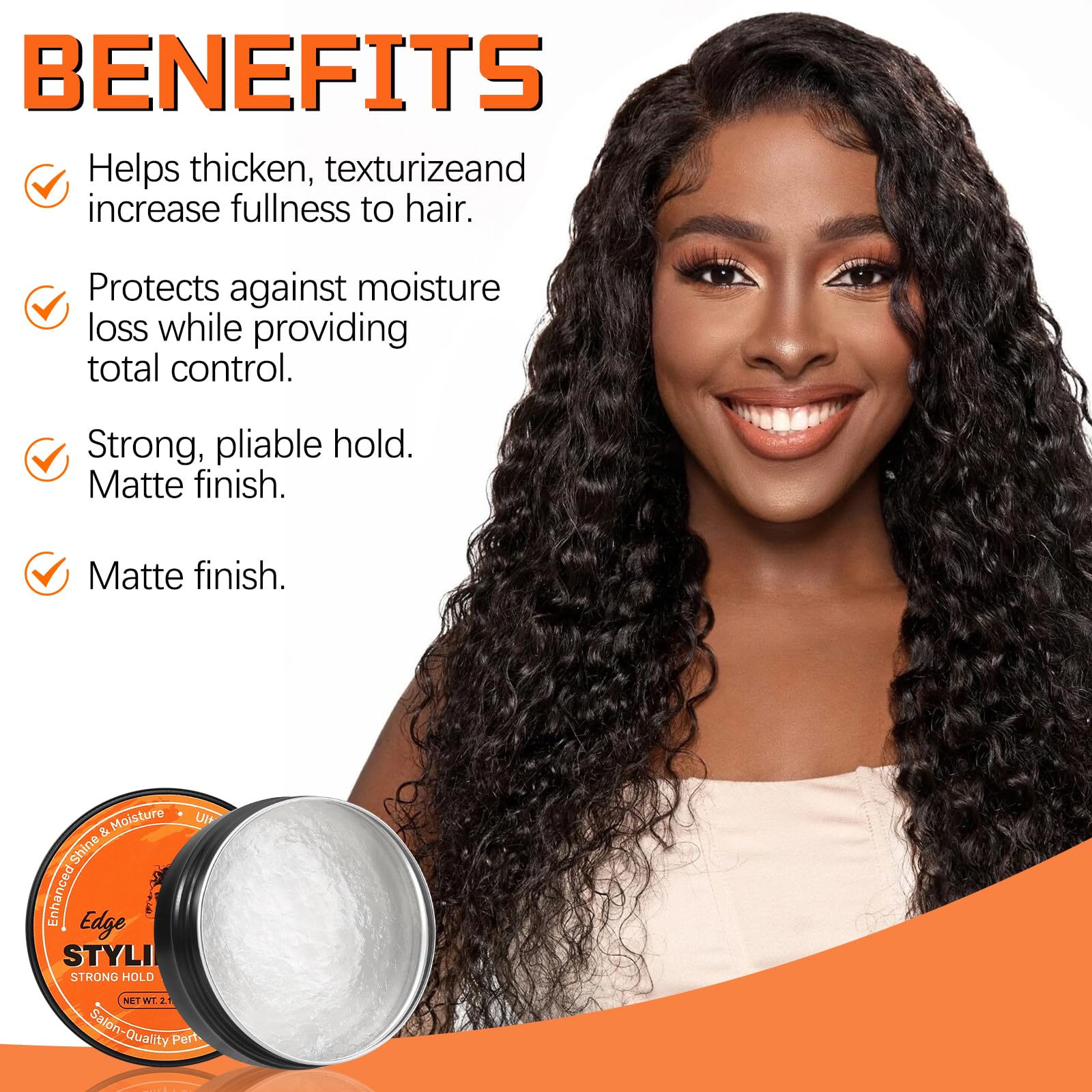 Cire Edge Control,Cire Pour Cheveux à Forte Tenue, Gel Coiffant sSans écaillage Pour Tous Les Types de Cheveux, Non Gras, Gel Pour Tresses Longue Durée, Facile à Utiliser, Plus Lisse