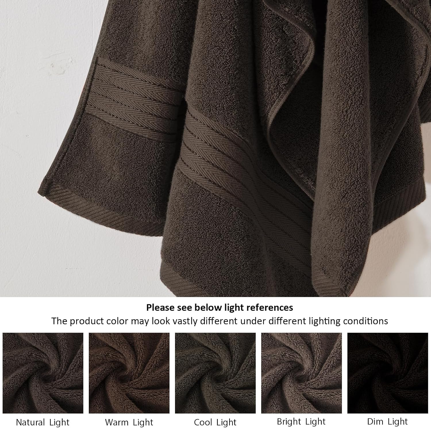 COZYART Brown Bath Towel Set, Cotton Hotel Large Towel Bulk for Bathroom, Thick Bathroom Sets of 6 with 2 Bath Towels, 2 Hand Towels, 2 Washcloths, 650 GSM - Image 2