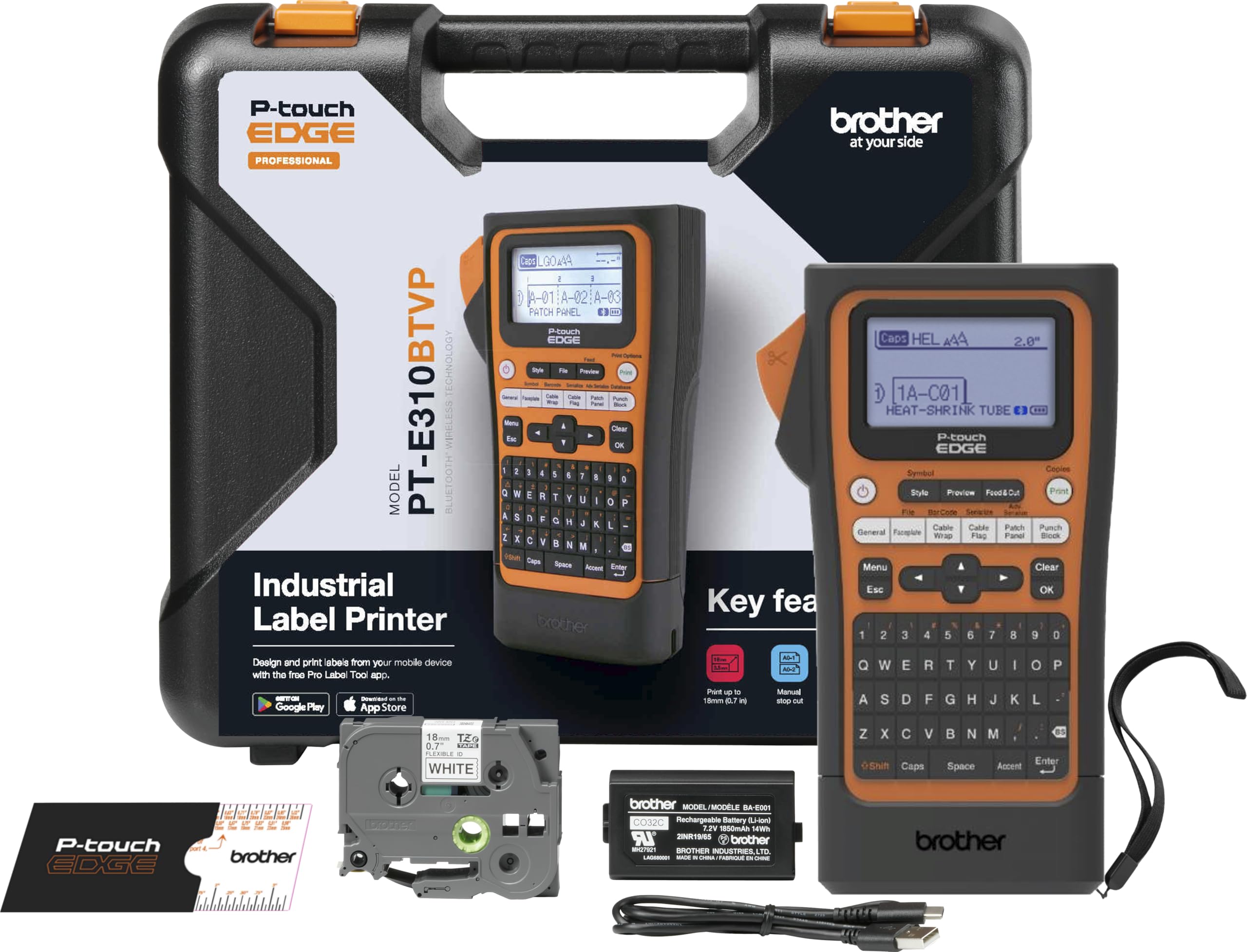 Brother PT-E310BTVP P-Touch Edge Handheld Industrial Label Printer with Bluetooth and USB-C (up to 18mm Labels)