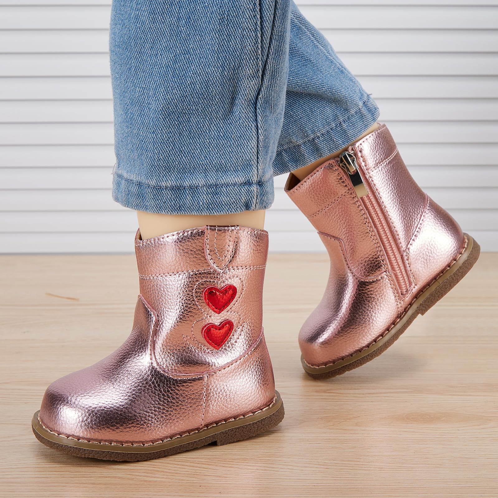 BMCiTYBM Baby Cowboy Cowgirl Boots Infant Western Boots Toddler Boys Girls Round Toe Riding Mid Calf Boots All Seasons for 6 9 12 18 24 Months Pink Size 12-18 Months Infant