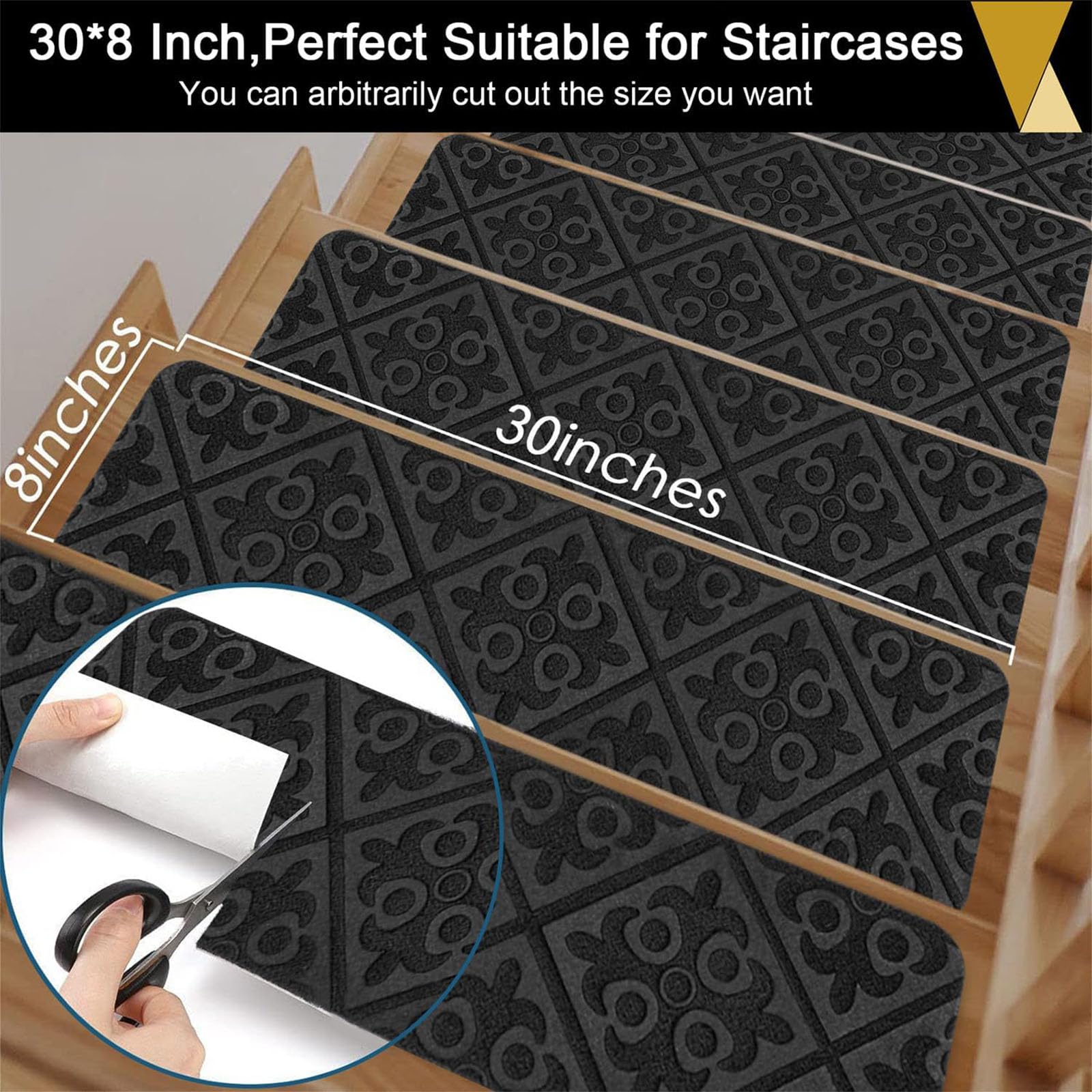 Treppenstufenmatte, 15 Selbstklebende Teppichläufer-Pads, weiche Treppenstufenmatte, für Innentreppendekoration, Rutschfester Treppenstufenteppich,005,20 * 76