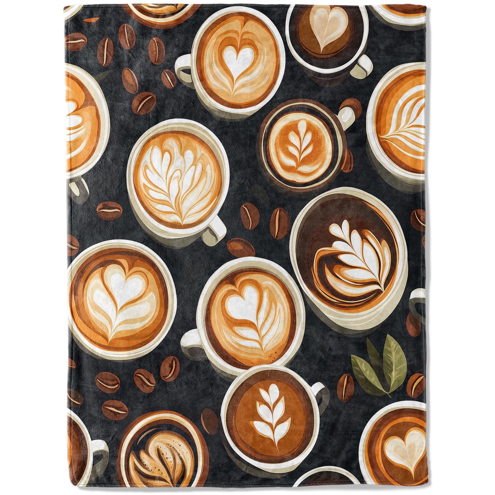 ainori Coffee Lover's Flannel Blanket - Cute Cafe with Latte Art and Bean Throw - Lightweight Soft Cozy Gifts Blankets for Kids Women Men,Modern Kitchen Decor,Home Room Accent 60x80in