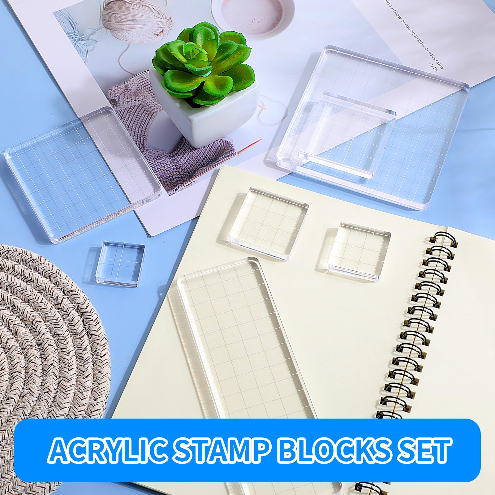 7 Pieces Acrylic Clear Stamp Block Clear Stamping Tools Set Decorative Stamp Blocks with Grid Lines for Scrapbooking Crafts, Card Making, DIY Projects (Assorted Sizes) - Image 7