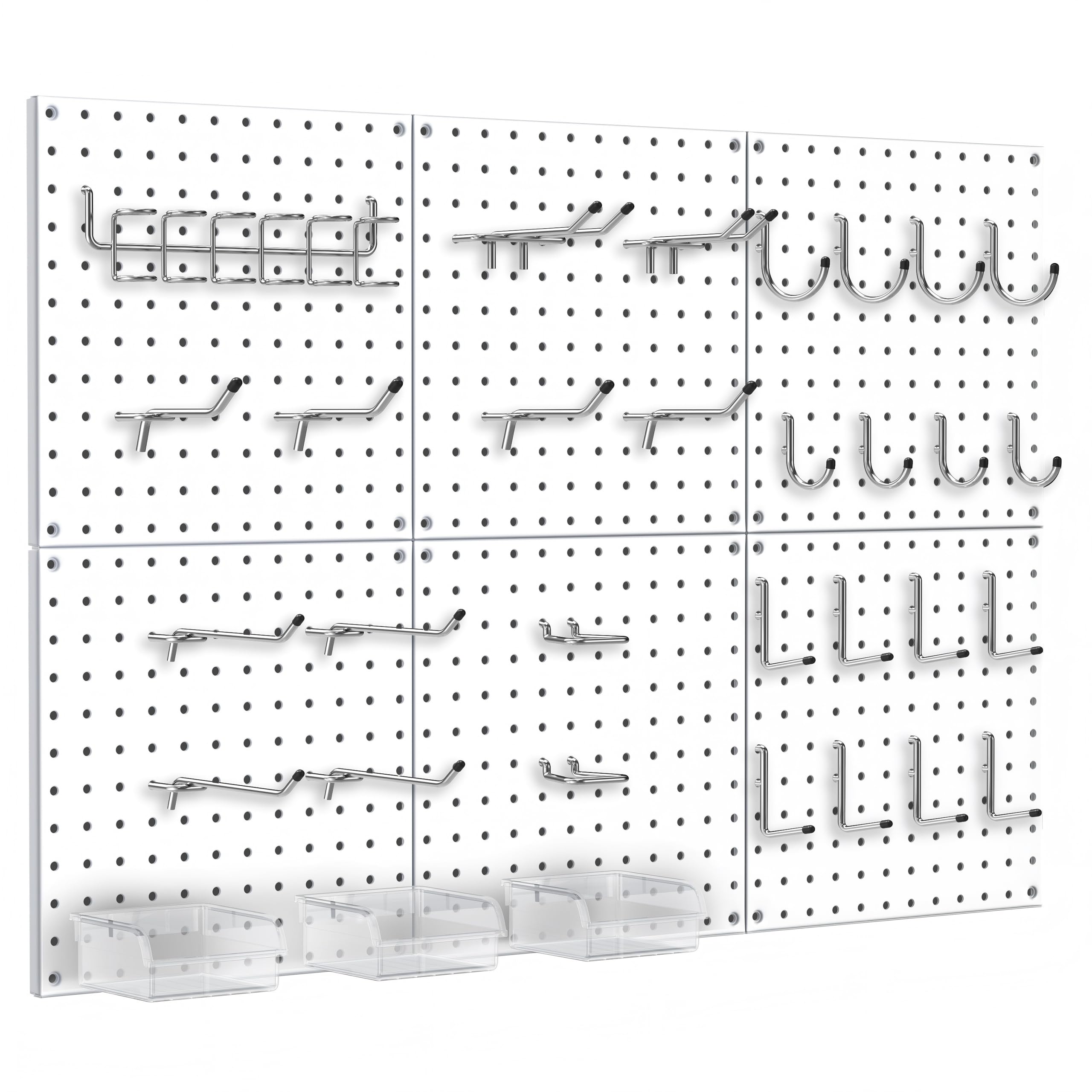 Hivio Peg Board, Total 24” x 36”, 70PCS Heavy Duty Metal Pegboard with Hooks, 6 Pack White Peg Board Panels, 50lbs Load Capacity Each, Pegboard Wall Organizer for Garage, Workshop, Craft Rooms