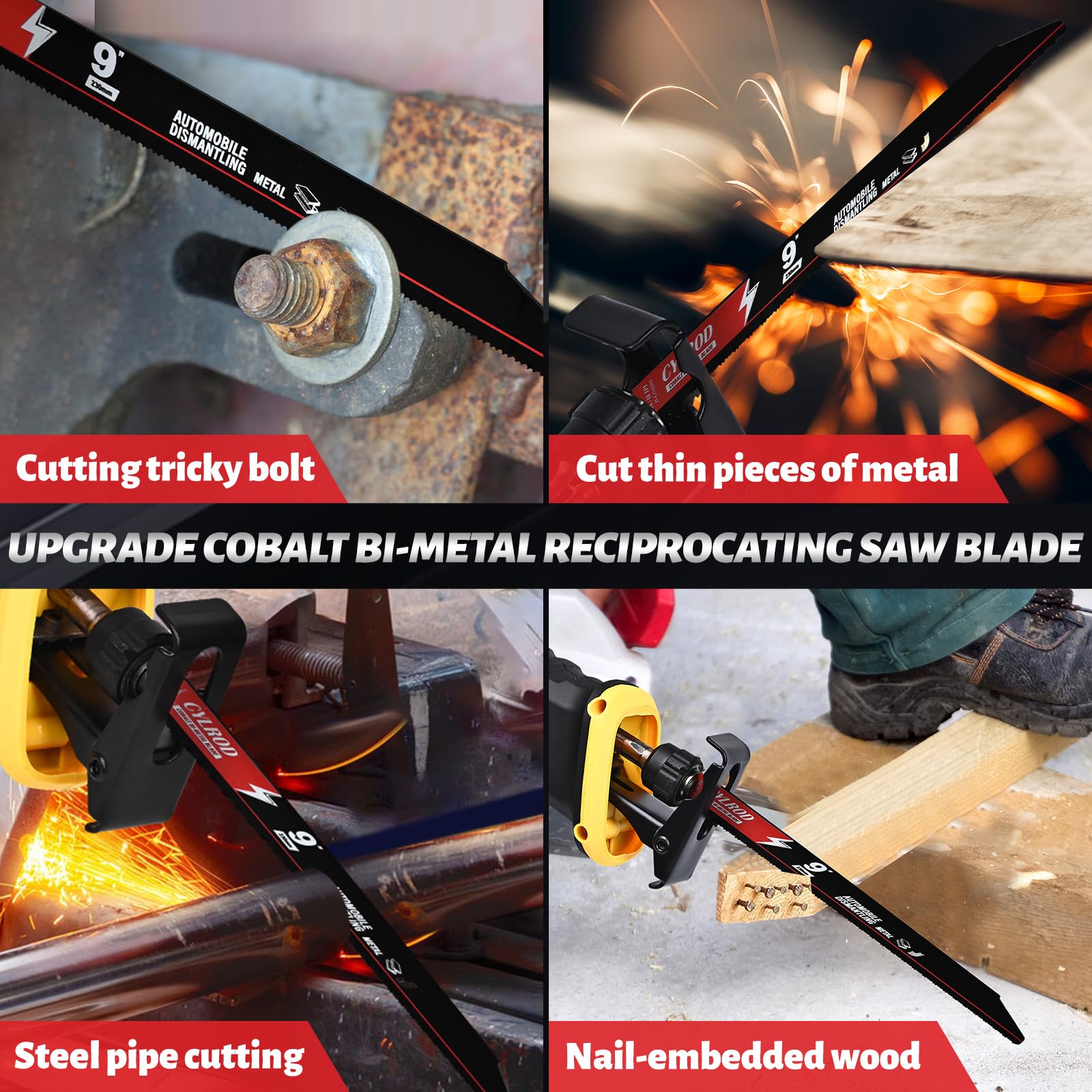 Paquete de 25 hojas de sierra alternante de 9 en 14/18TPI para cuchillas Sawzall, corte de metal, cuchillas bimetálicas de acero cobalto M42 para desmontaje de automóviles, repuesto para Milwaukee,