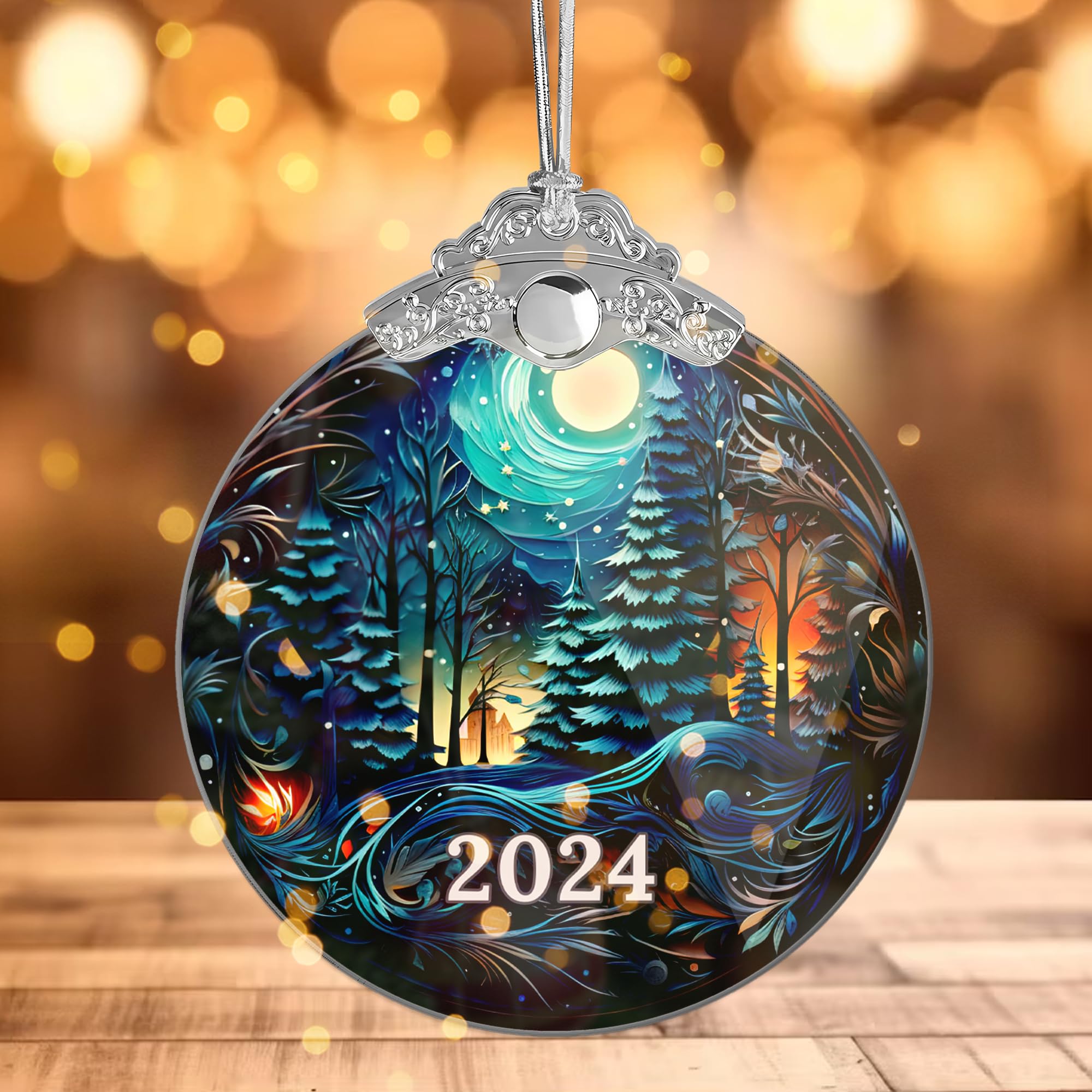 Christmas Ornaments Decor Christmas Tree 4 Inch Acrylic Ornament Art, Holiday Decoration, Car Interiors Decors, Christmas Decor, 2024 Christmas Ornament 2024 (Noel in The Forest)