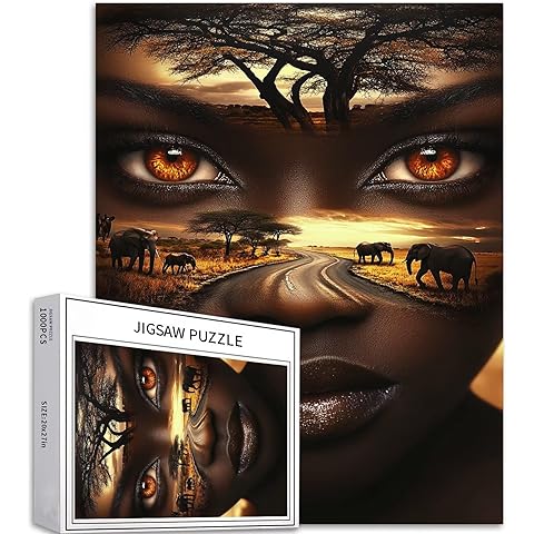 1000 Piece Beautiful African Woman Blends with The Scenery Safari Park Jigsaw Puzzles for Adults Colorful DIY Puzzles for Home Decoration Gifts Family Puzzle Perfect for Game Nights 50×70cm