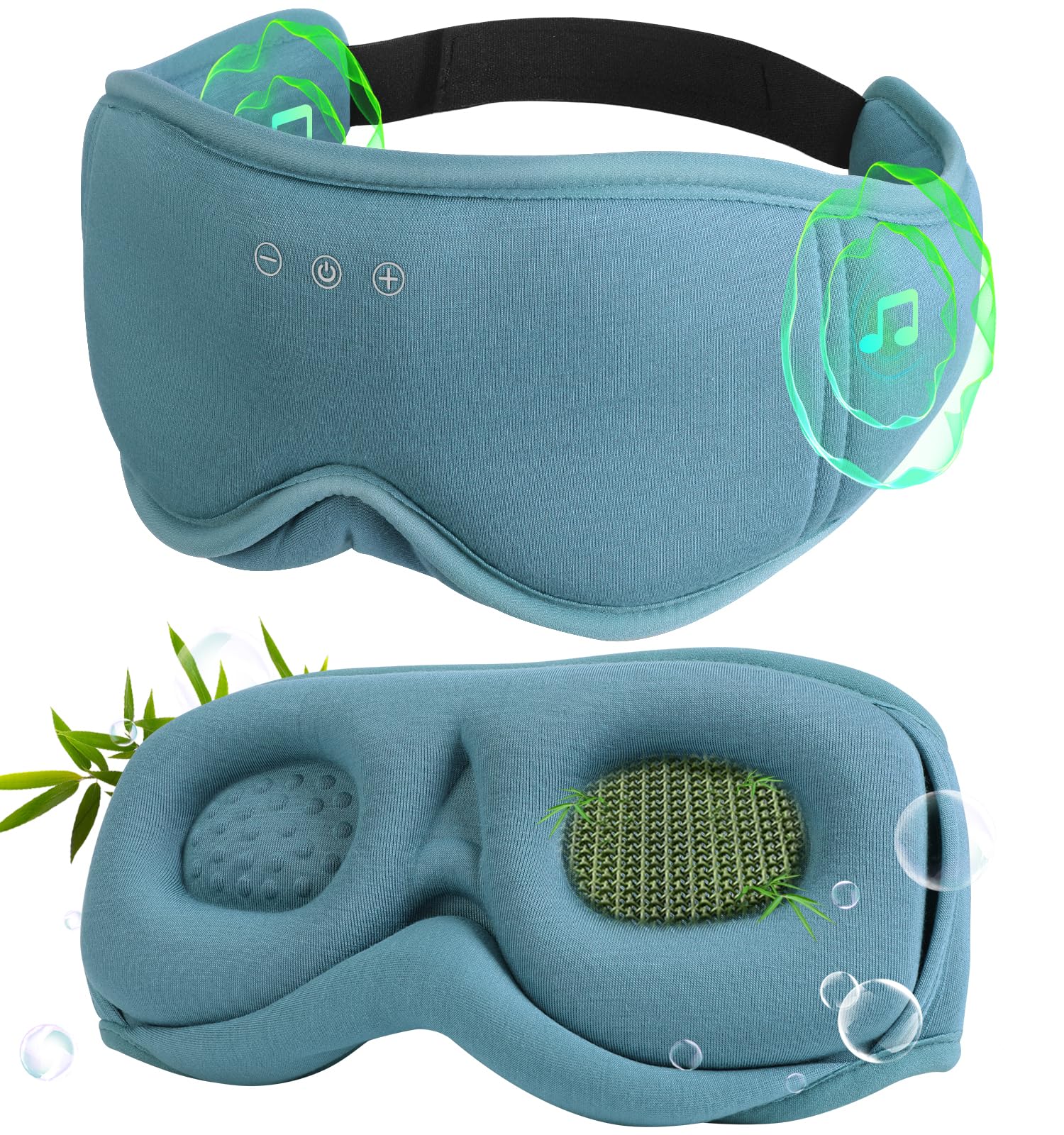 Bluetooth Sleep Mask Headphones Natural 3D Bamboo-Cotton Sleep Headphones | Zero Pressure Eye Mask & 100% Blackout for Side Sleepers,Travel & Office Nap Gift | Comfortable Night Sleep