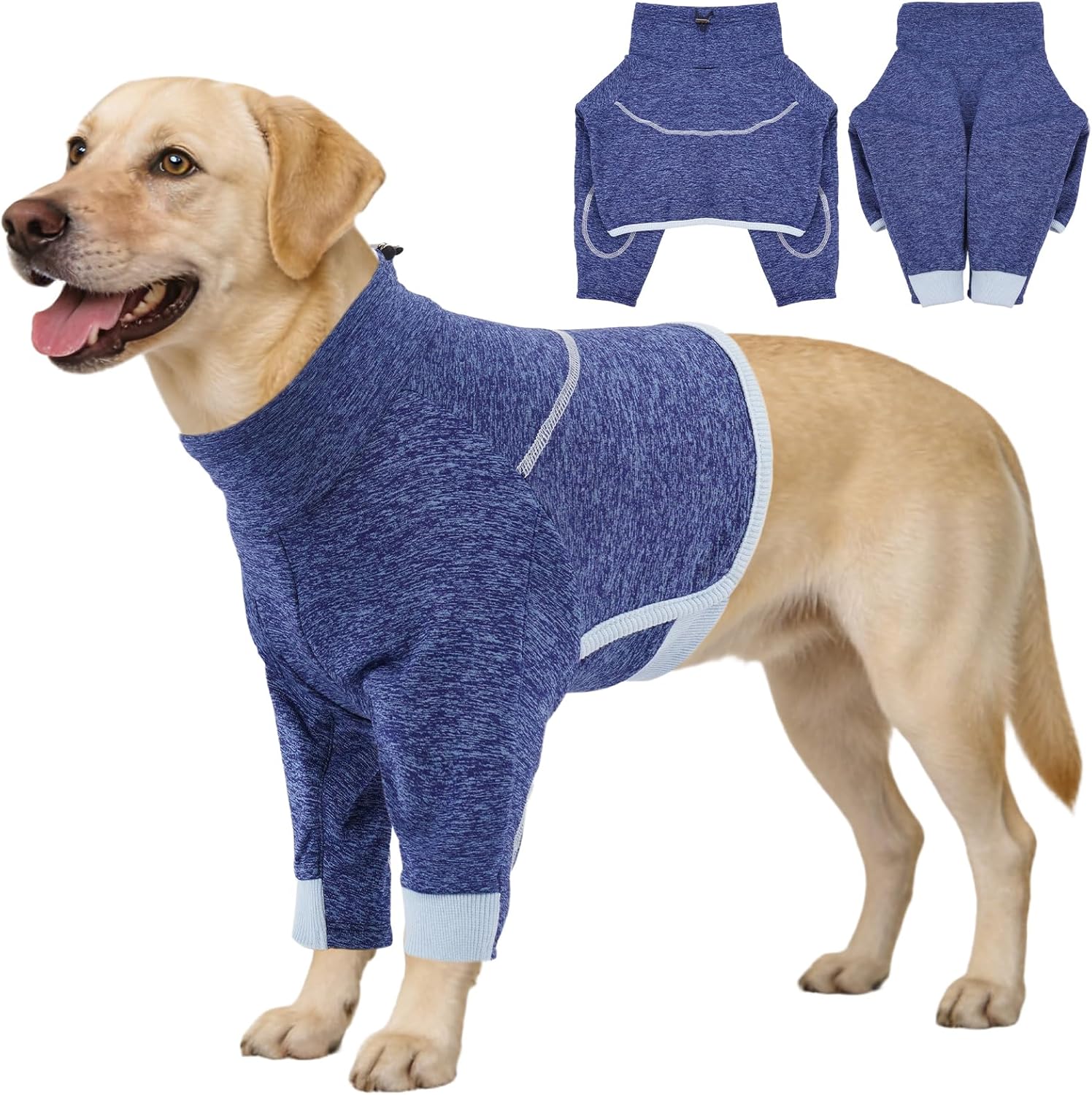 IECOii Dog Recovery Shirt with Elbow Protector - Breathable Front Leg Protective Sleeve with Leash Hole, Adjustable Pet Recovery Suit for Dogs, Anti-Lick Cone Alternative for Wound - Blue, Size 3XL