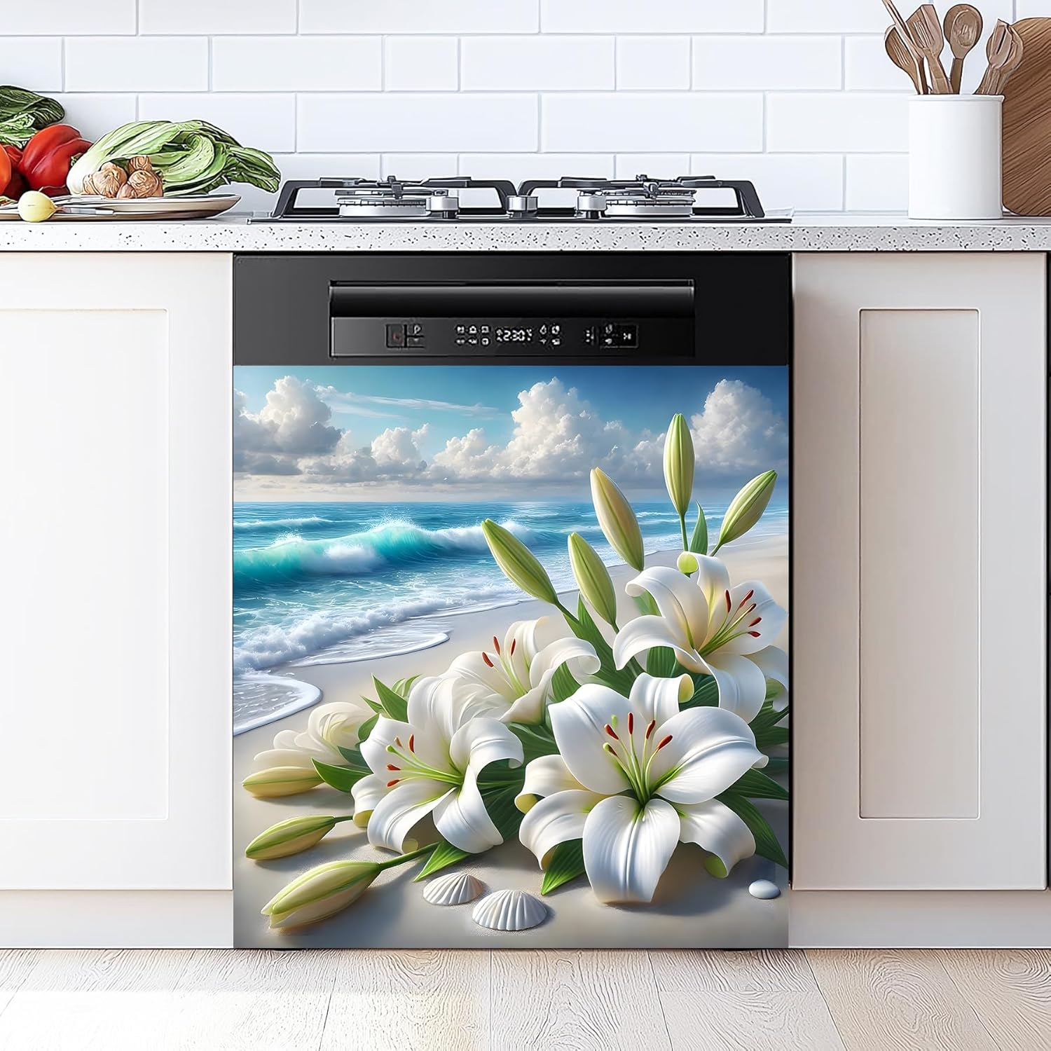 aohmpt dishwasher magnet sticker cover panel decal refrigerator magnetic sticker decorative for kitchen decoration,fridge door cover, appliances stickers 23"x26" beach 23"x26"