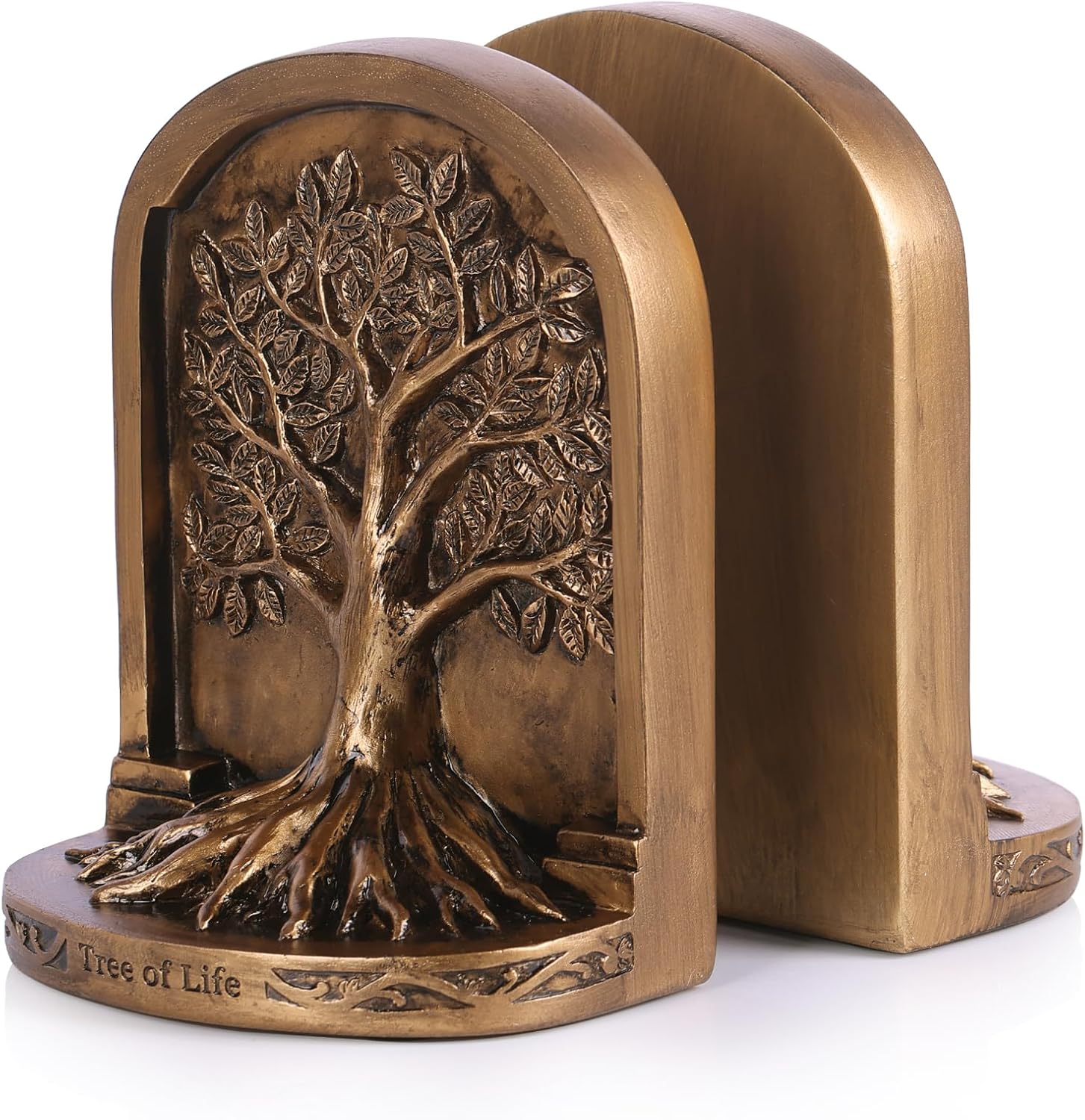 Tree of Life Bookends Set – 6.1" Resin Decorative Bookends, Antique Bronze Finish, Non-Skid Heavy Duty Support for Books, Bookshelf Decor, Office, Library, Housewarming Gift