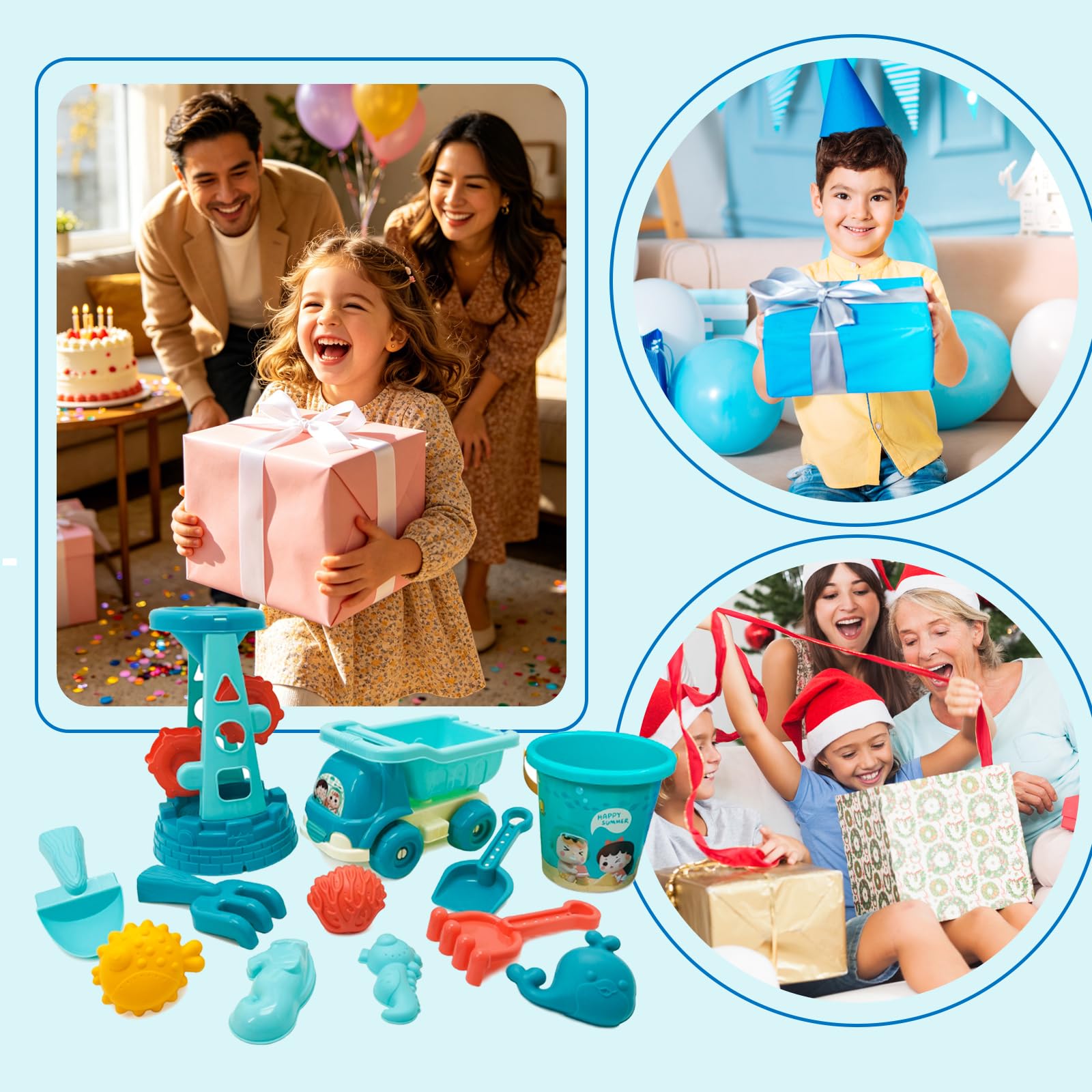 Giocattolo 2 3 4 5 Anni, 13 Pezzi, Set di Giochi da Spiaggia E Sabbia con Ruota Ad Acqua, Giocattolo da Sabbia da 2 Anni, Giocattolo da Spiaggia per Bambini, Regalo 2–5 Ragazzi Ragazze