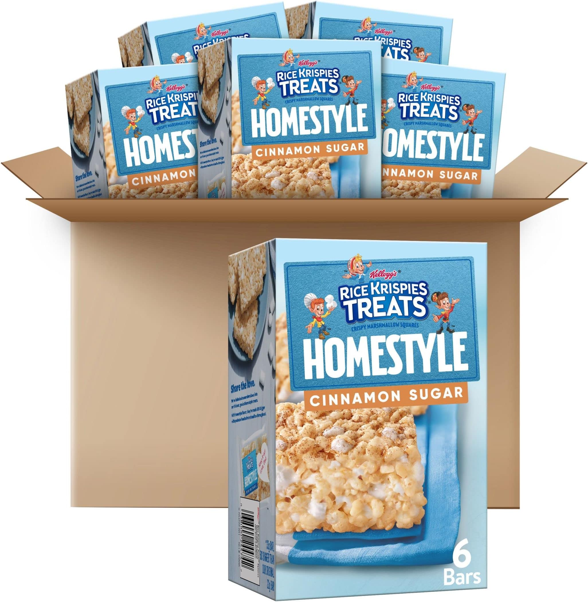 Rice Krispies Treats Homestyle Marshmallow Snack Bars, Kids Snacks, School Lunch, Cinnamon Sugar (6 Boxes, 36 Bars)