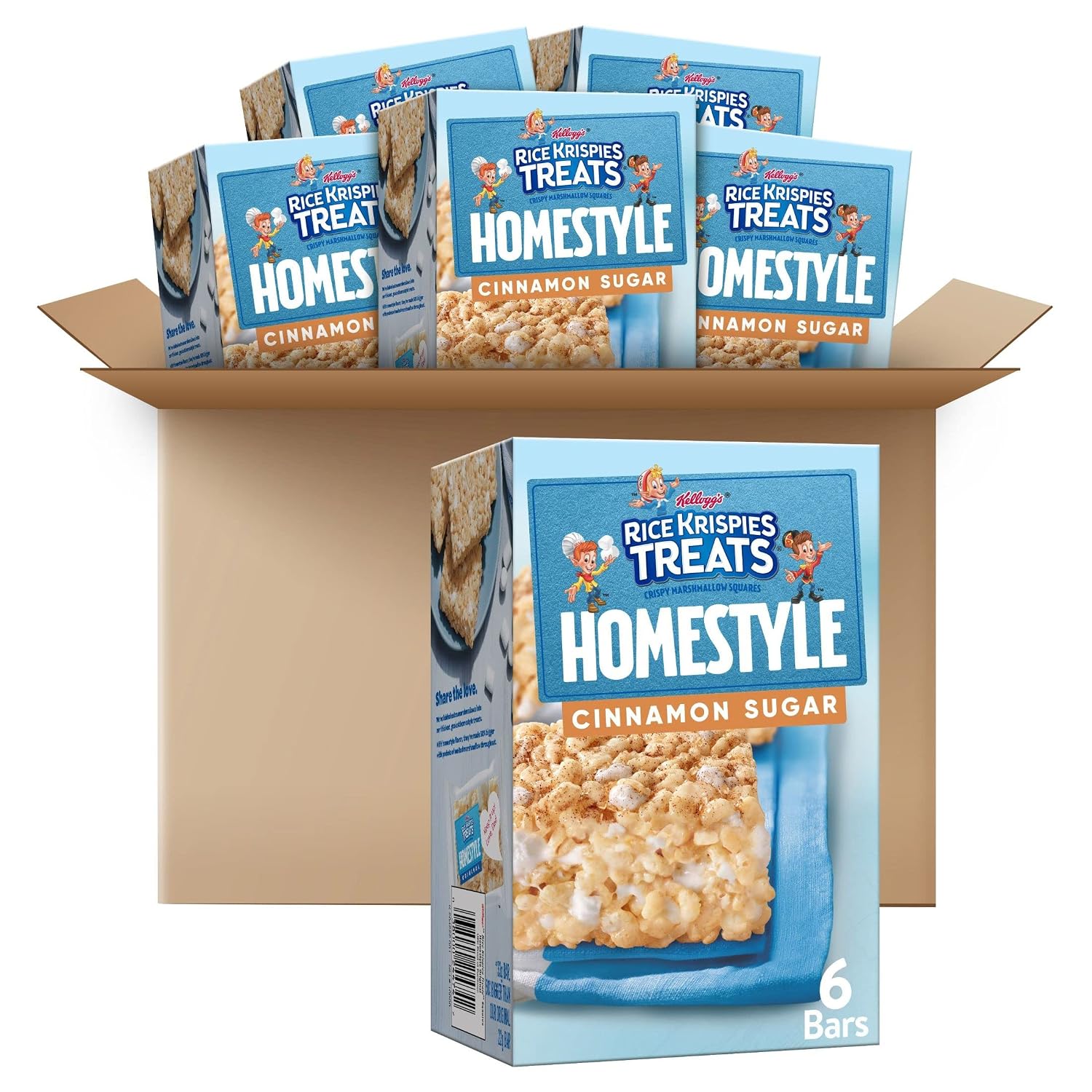Rice Krispies Treats Homestyle Marshmallow Snack Bars, Kids Snacks, School Lunch, Cinnamon Sugar (6 Boxes, 36 Bars)