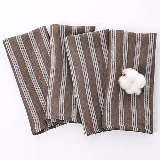Servilletas de tela de lino a rayas de 20.0 x 20.0 in, 100% lino natural, juego de 4, reutilizables y lavables para decoración de comedor diario, vacaciones, color blanco ceniza de café