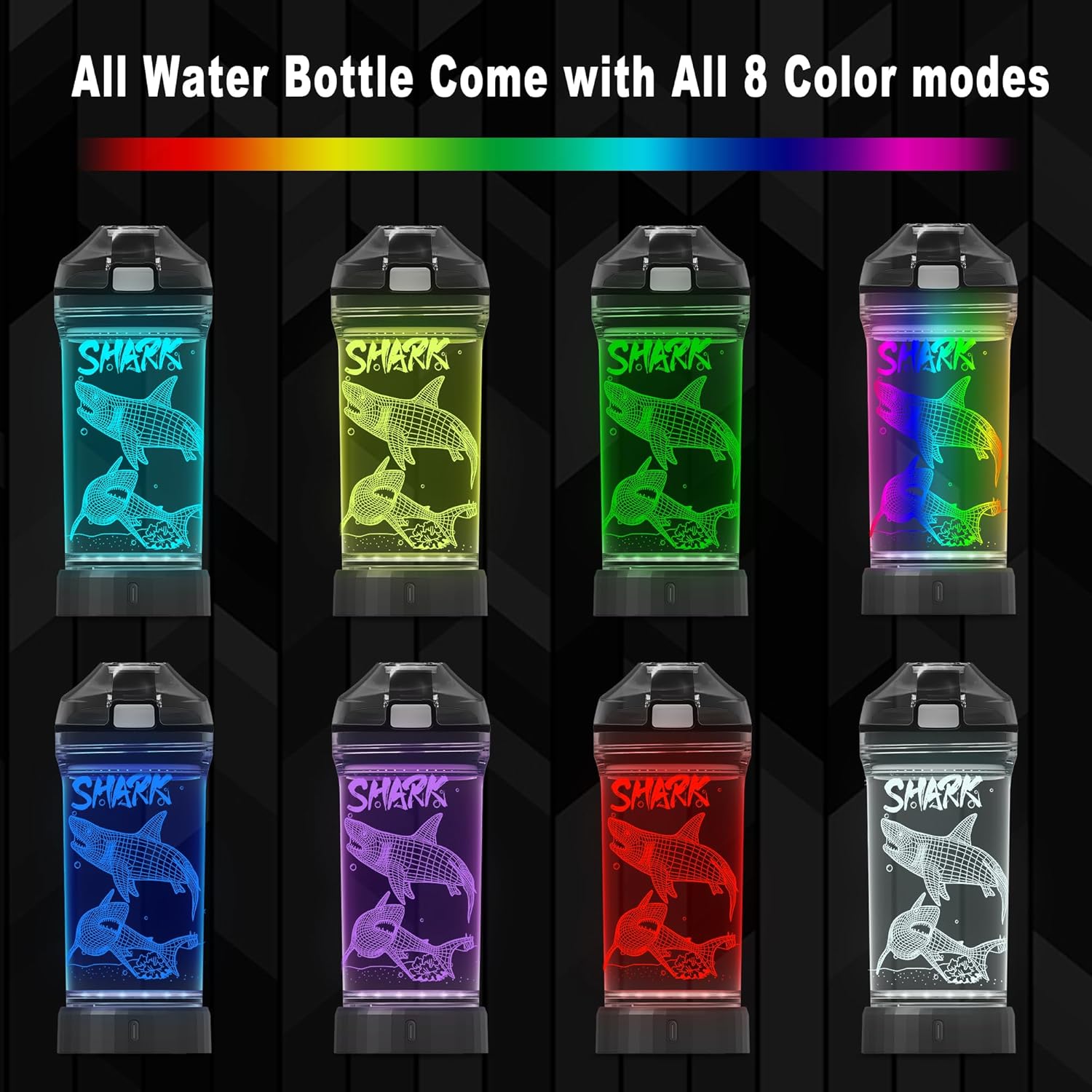 YuanDian Shark Gifts, Light Up Kids Water Bottle with 3D Ocean Animal Shark Design- 14 OZ Tritan BPA Free - Cool Drinking Cups Gift for School Kids Baby Boy Girl Child Christmas Holiday