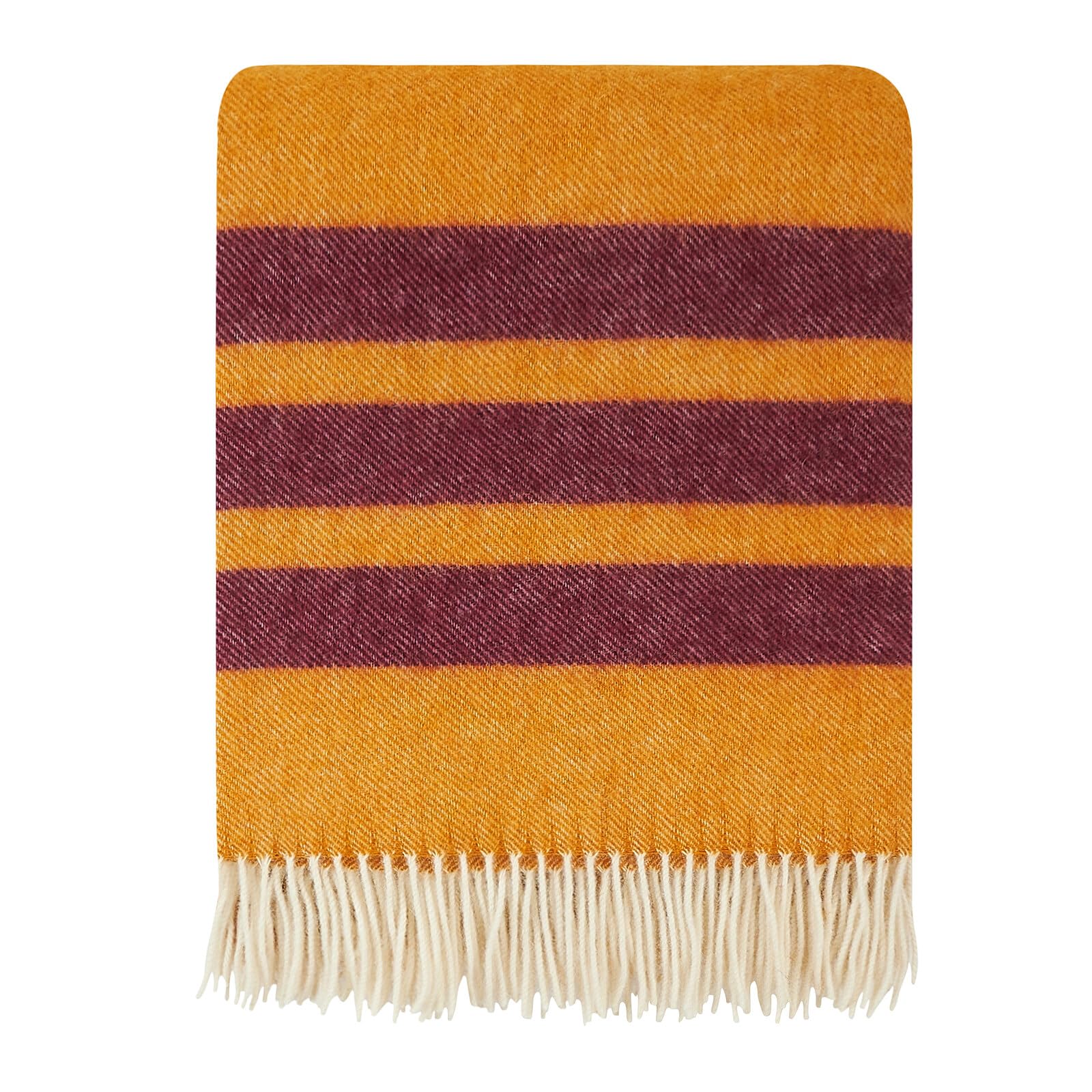 New Zealand Virgin Wool Throw Blanket Striped Mustard Red