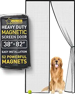 Magnetic Screen Door - Bugs Out, Breeze in - 9min Install Auto-Sealing Heavy Duty Double Stitched Mesh, 52 Magnets, Hands Free Sliding & Patio Door Net, Pet & Kid Friendly, 38 x 82 Inch, Flux Phenom