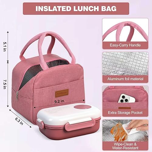 Miniatura 6 de Juego de lonchera Bento, recipientes de 3 compartimentos para niños y adultos, lonchera para mujeres con bolsa térmica, a prueba de fugas y sin BPA,