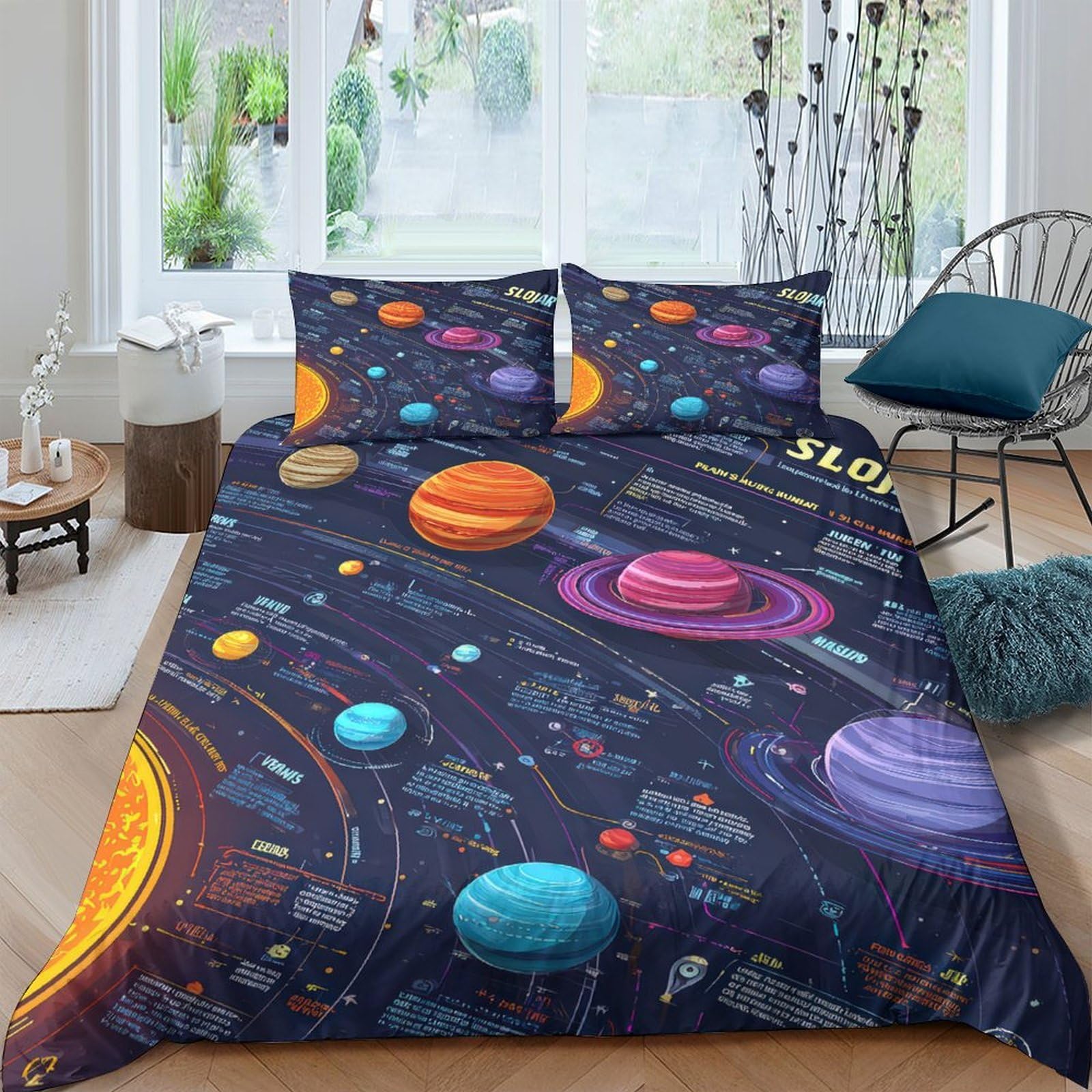 Ctjqhvkz Style-2 3D Printed Solar System Fitted Sheet Microfiber Soft Colourful Planet Bed Cover For Bedroom Dorm Mattress Decor Single（135X200cm）