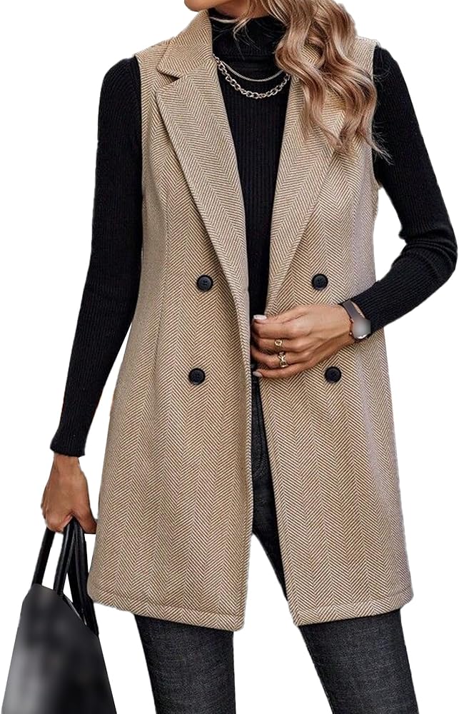 SEMATOMALA Wool Blend Long Vest for Women Sleeveless Tweed Blazer