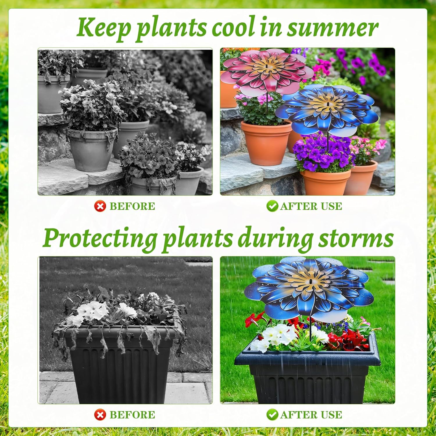 2 Pack Metal Large Plant Umbrellas for Outdoor Plants, 18.5 Inch Garden Flower Umbrella Plant Shade Cover for Outdoor Potted Live Decor