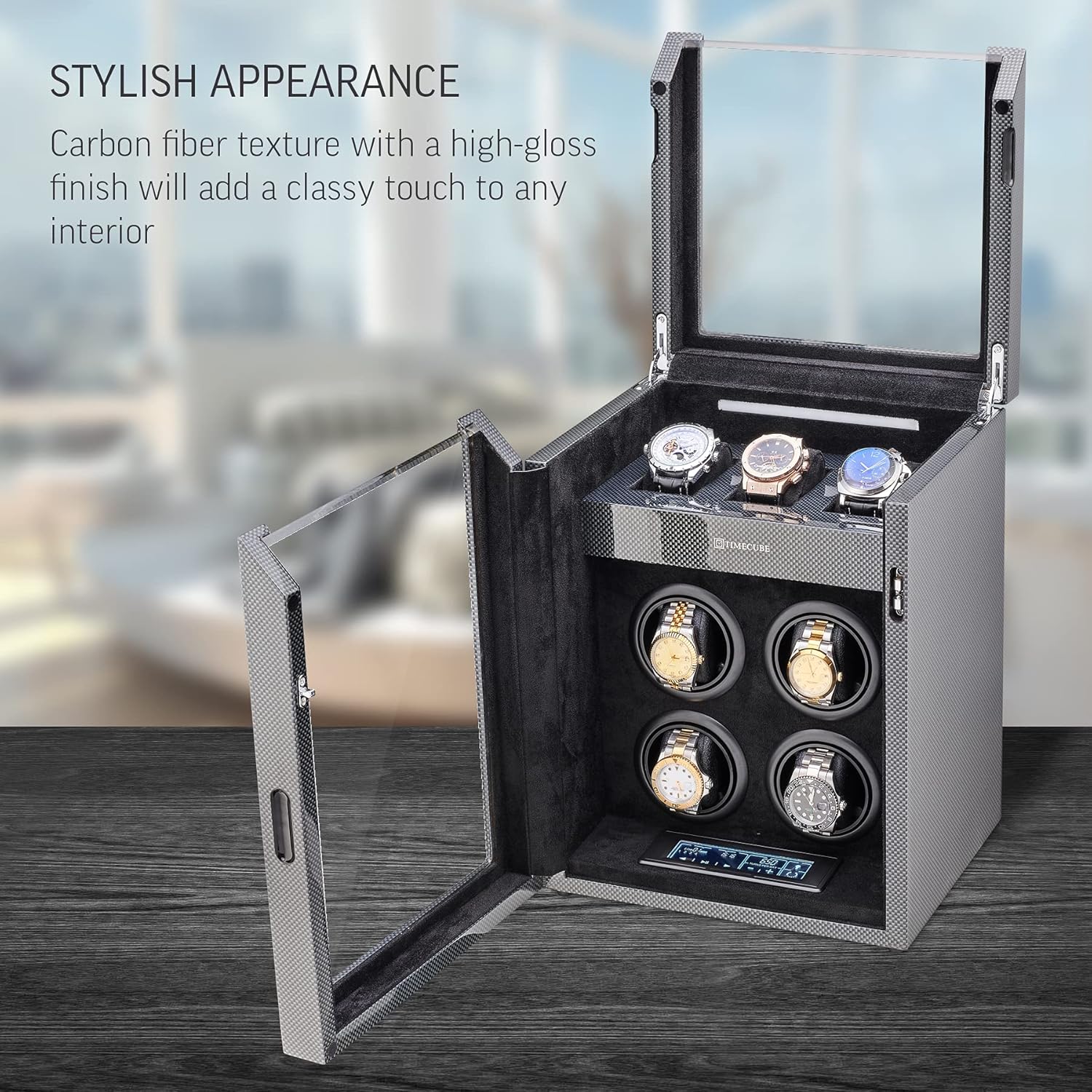 TIMECUBE Watch Winder for 4 Watches with 15 Winding Programs and 3 Watch Storage Slots