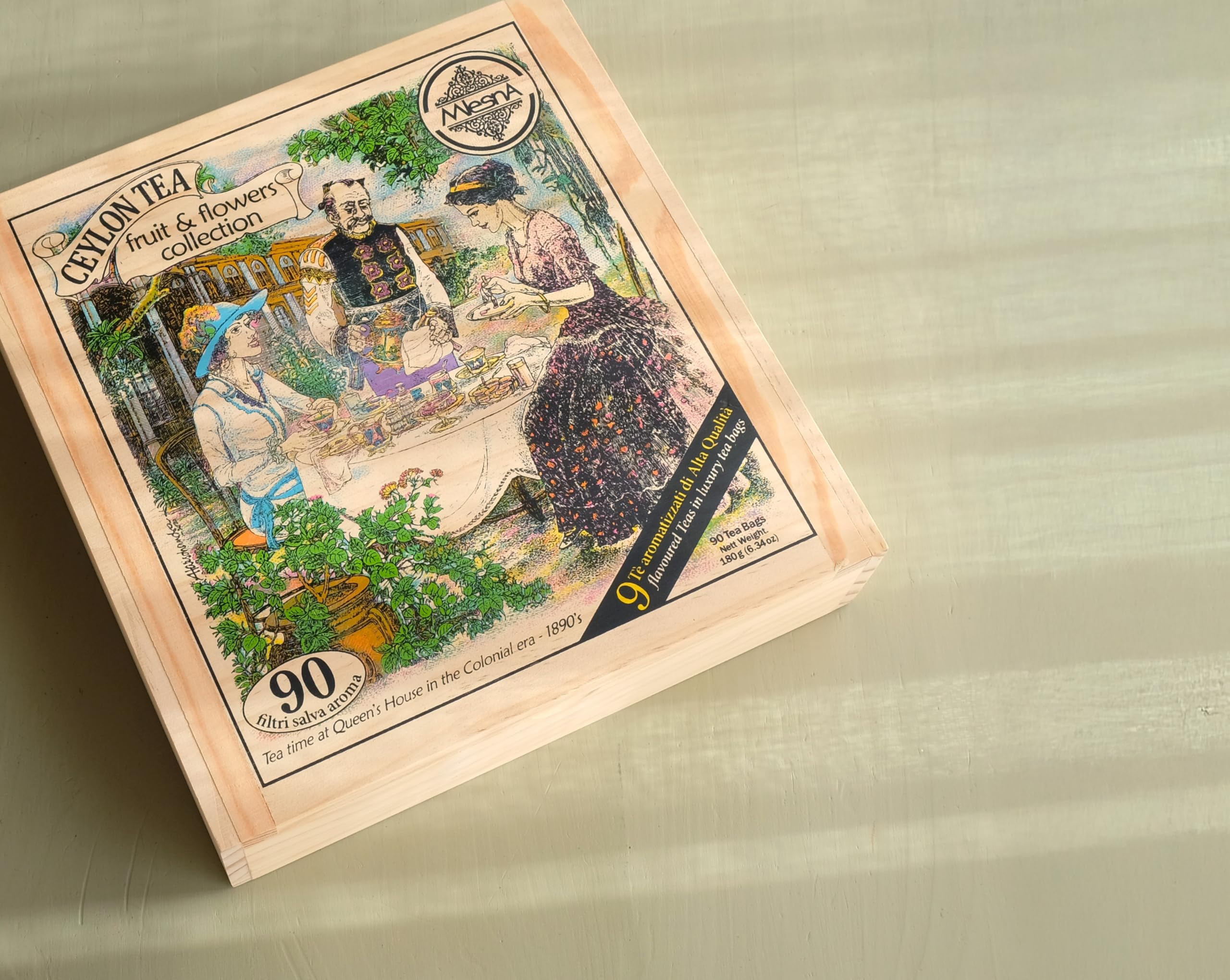 Mlesna Fruit & Flower Collection – 9 Tè Aromatizzati – Scatola in Legno da 90 Filtri