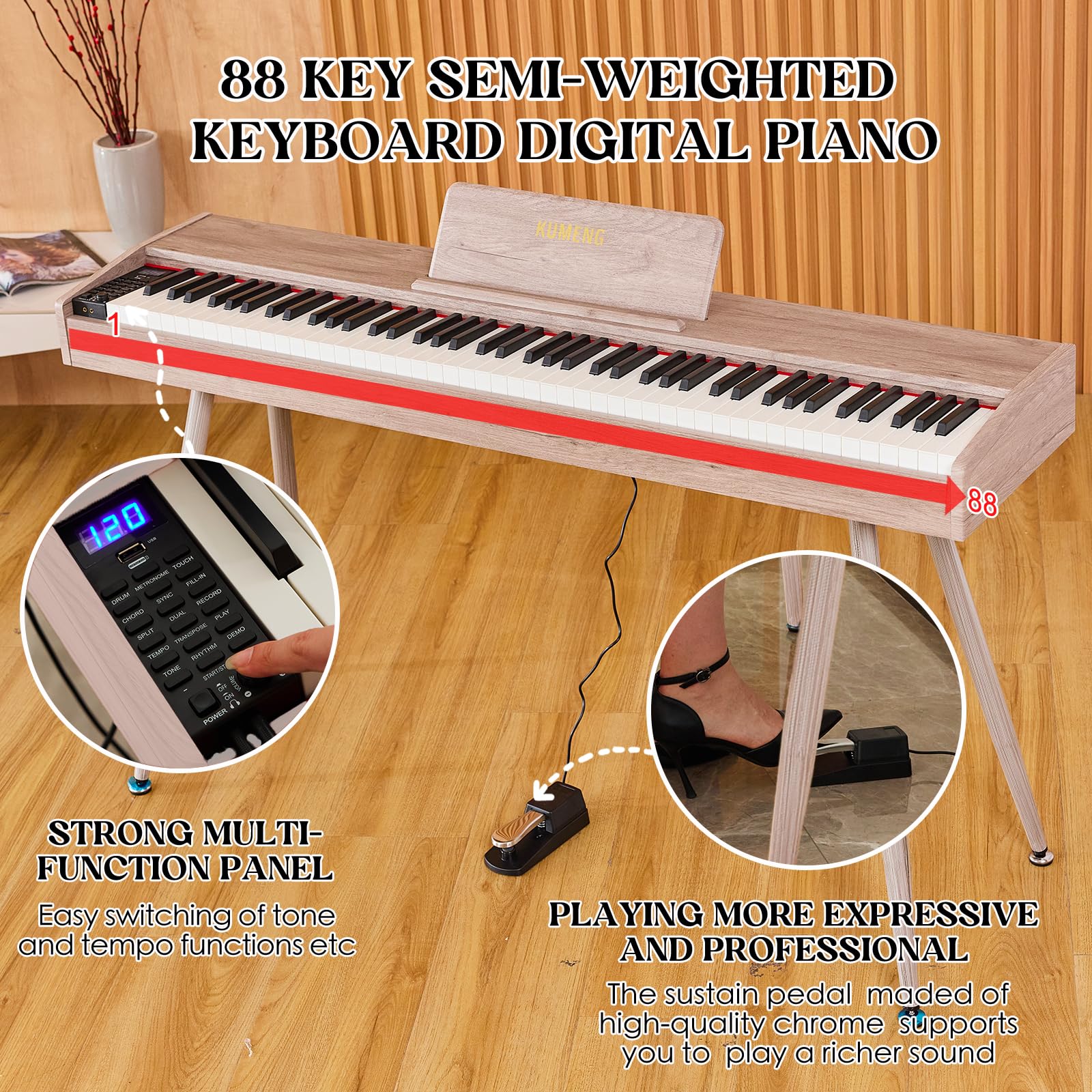 Amazon | KUMENG デジタルピアノ88キー セミウェイトキーボード