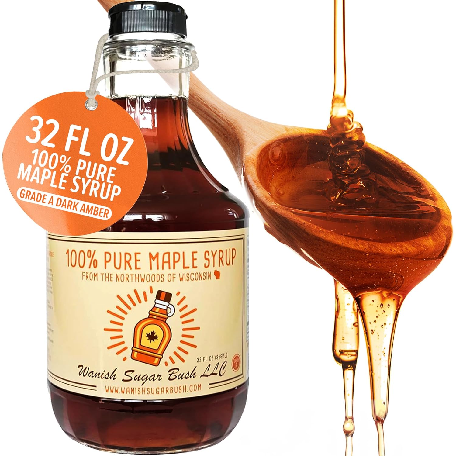 Wanish Sugar Bush | 100% Pure Maple Syrup | From the Northwoods of Wisconsin | 32 oz - Quart