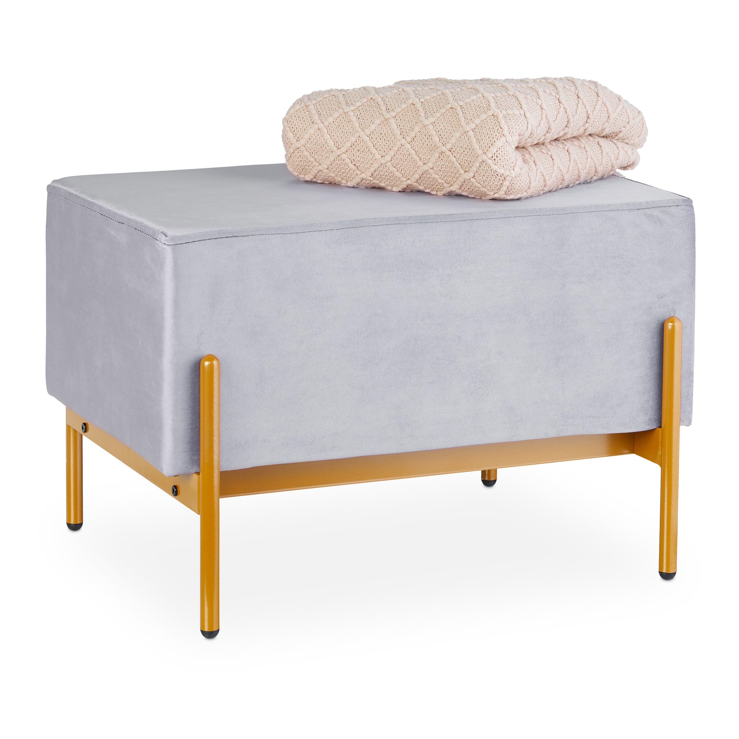 Banquette en velours grise pour chambre et salon bout de lit Relaxdays compact