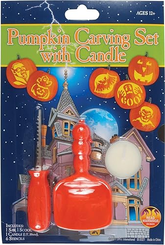 Loftus Scoop, sierra, plantillas y velas para Halloween, 9 piezas, kit de tallado de calabaza, naranja