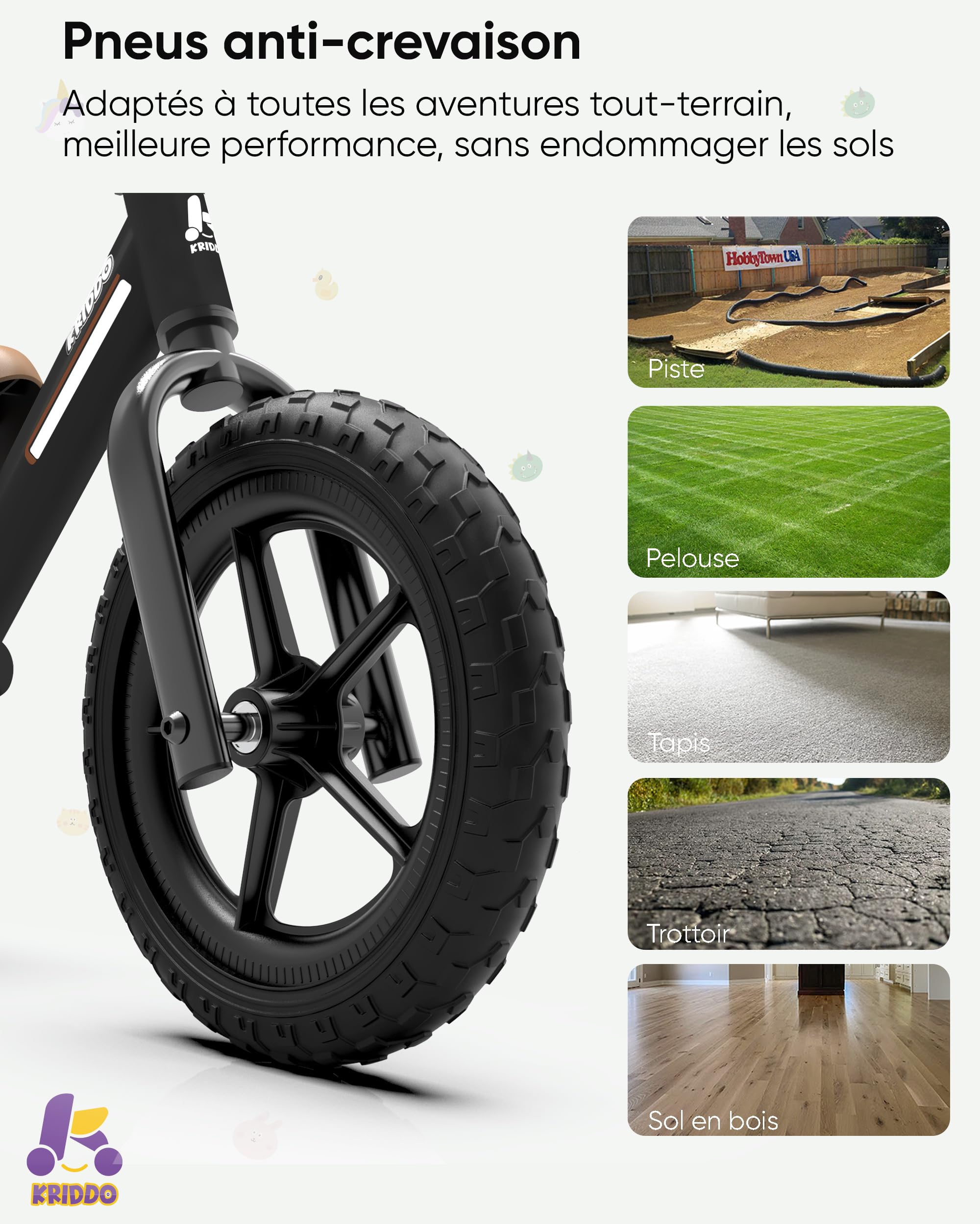 KRIDDO Vélo d'équilibre pour Enfant de 2 à 5 Ans, Double roulement pour Une Conduite Plus Fluide, Plaque Adorable, siège et Guidon réglables, Cadeaux pour Tout-Petits de 2 à 3 Ans