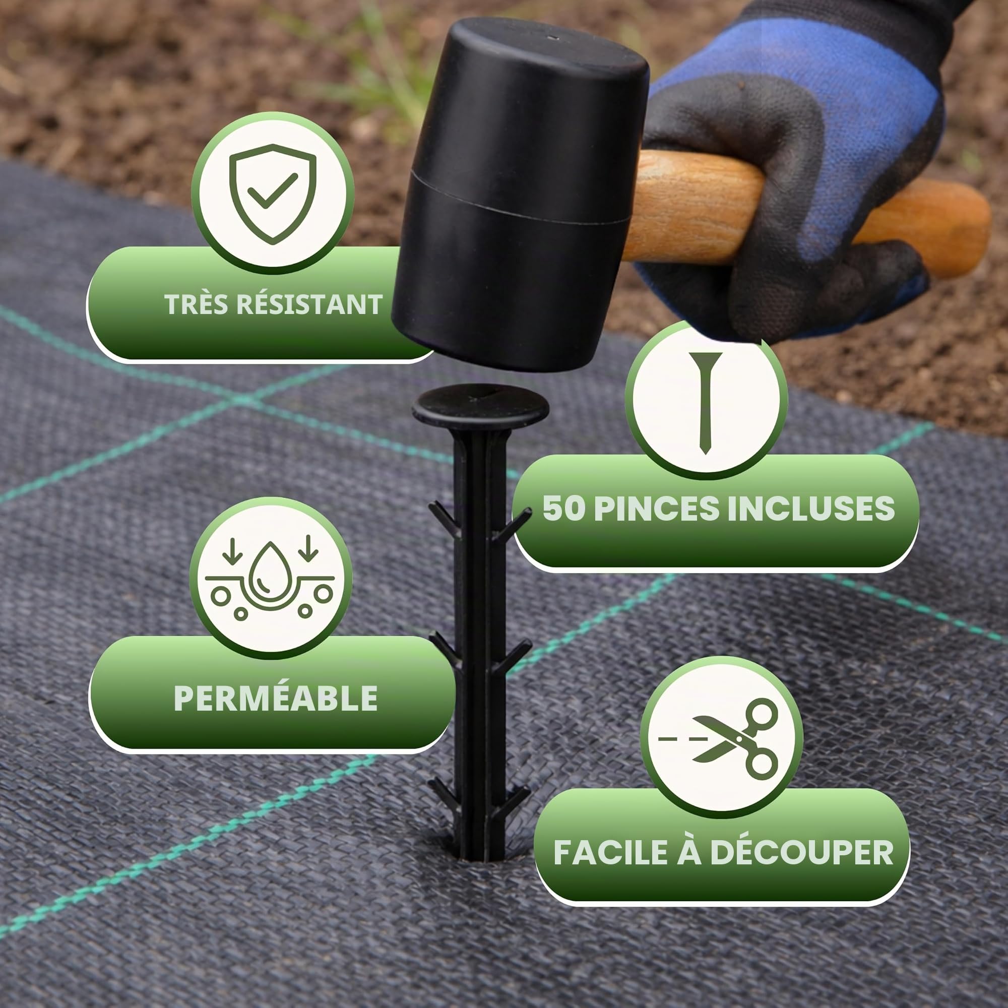 BÂCHE DE PAILLAGE GARDEN MILE® TRÈS RÉSISTANTE 2 M X 50 M, PROTECTION CONTRE LES MAUVAISES HERBES, TOILE DE PAILLAGE, MEMBRANE POUR JARDINS ET ALLÉES