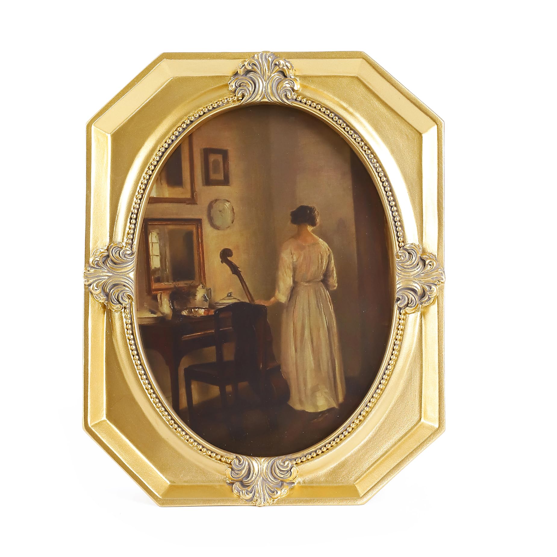 LIHOLO Vintage Gold Picture Frames 5X7 Ornate Antique Oval Picture Frame for Tabletop and Wall Hanging,Gallery Wall Decor,Vintage Home Decor with