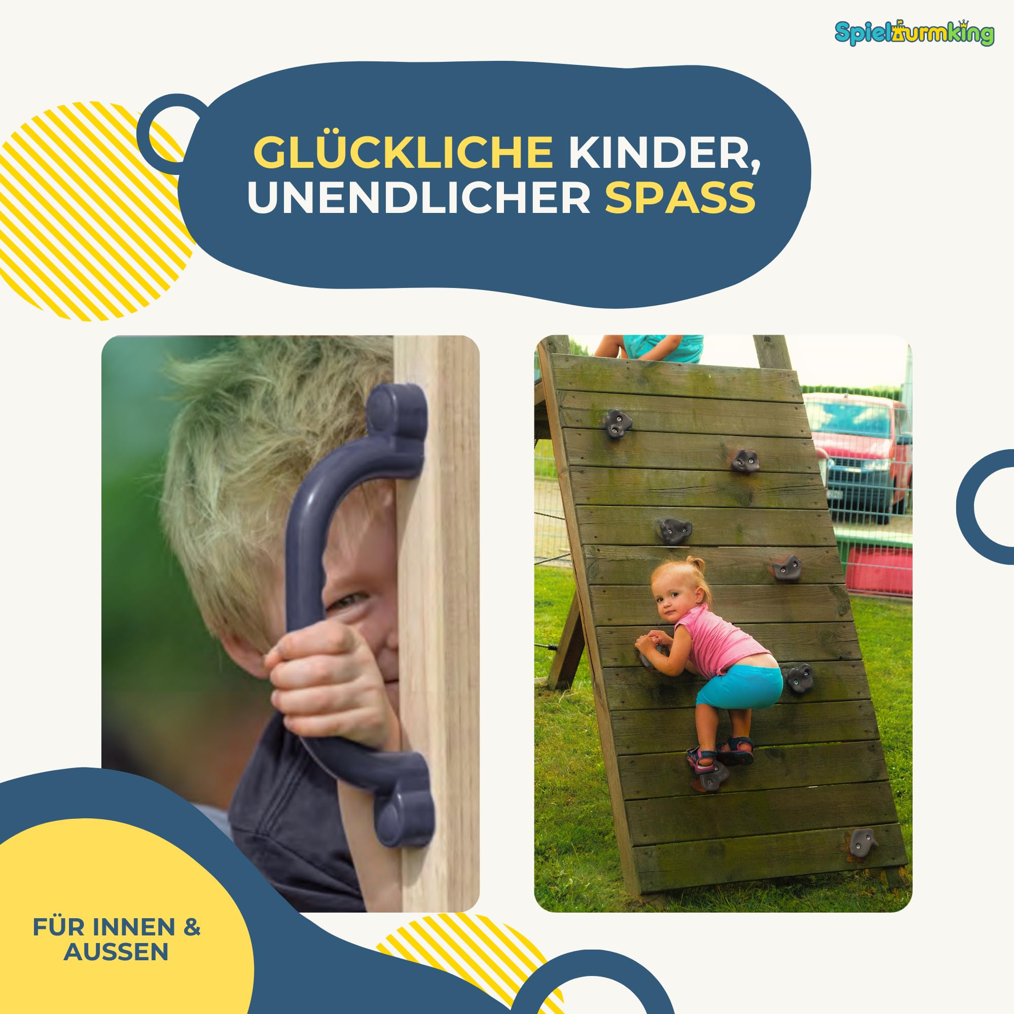 Klettergriffe Kinder Set: 5 Klettersteine Kinder in Grau | 2 Haltegriffe, Kletterwand Zubehör, Klettersteine Grau für Indoor & Outdoor Kletterspaß & Spielturm Zubehör