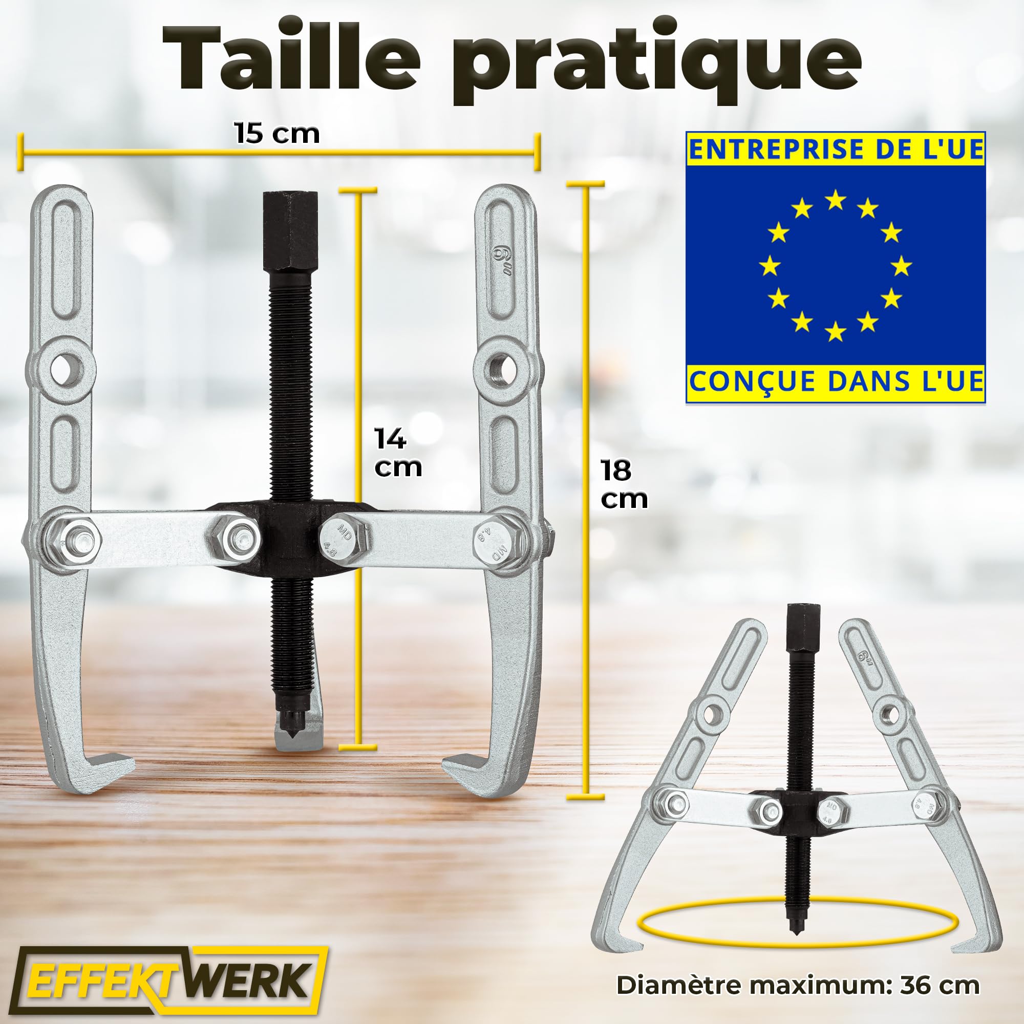 Extracteur d'engrenage à 3 mâchoires - 6" / 15 cm - Kit de dépose de roulement de roue pour poulie serrée, volant d'inertie et disque de frein - Robuste avec mâchoires réversibles