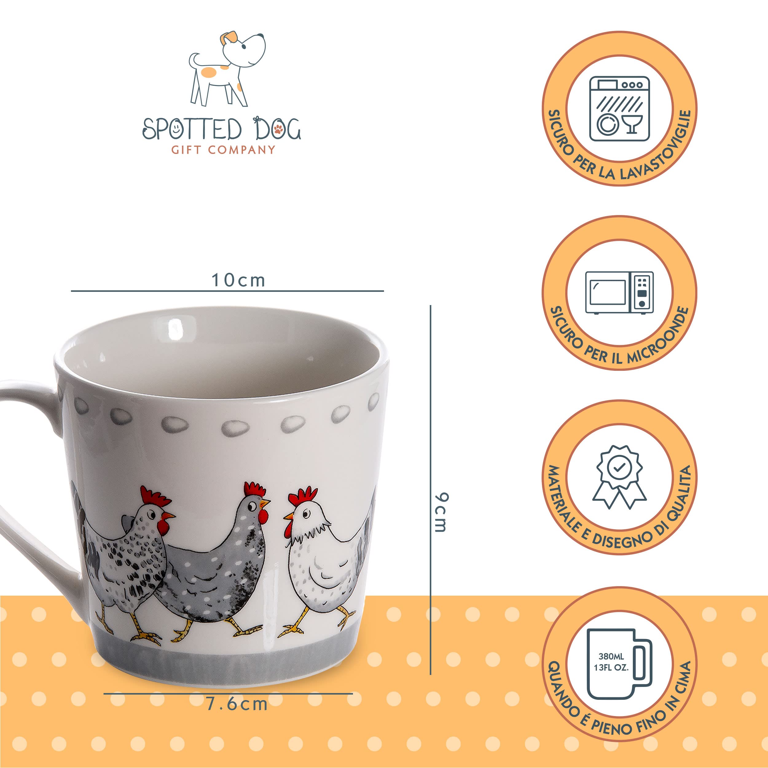SPOTTED DOG GIFT COMPANY Set di 4 Tazze da Caffè in Ceramica 380 ml per Caffè e Tè, Tazze con Animali a Tema Gallo e Gallina, Adatte a Lavastoviglie e Microonde, Idea Regalo per chi ama gli animali