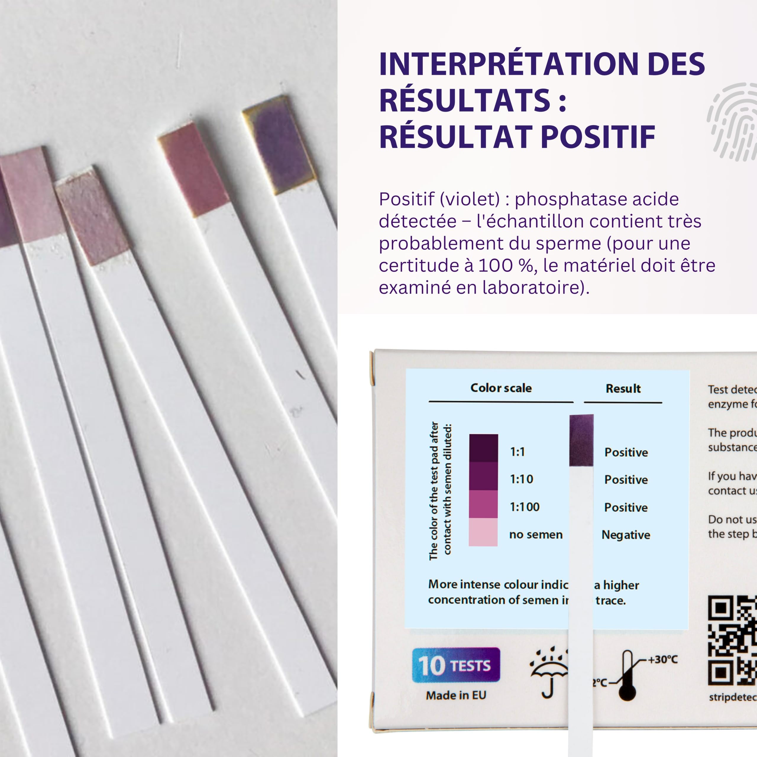 Test d'infidélité à domicile – Test de détection de spermatozoïdes, 10 bandelettes Résultats en 2 minutes – Détection de la phosphatase acide sur les textiles et les surfaces
