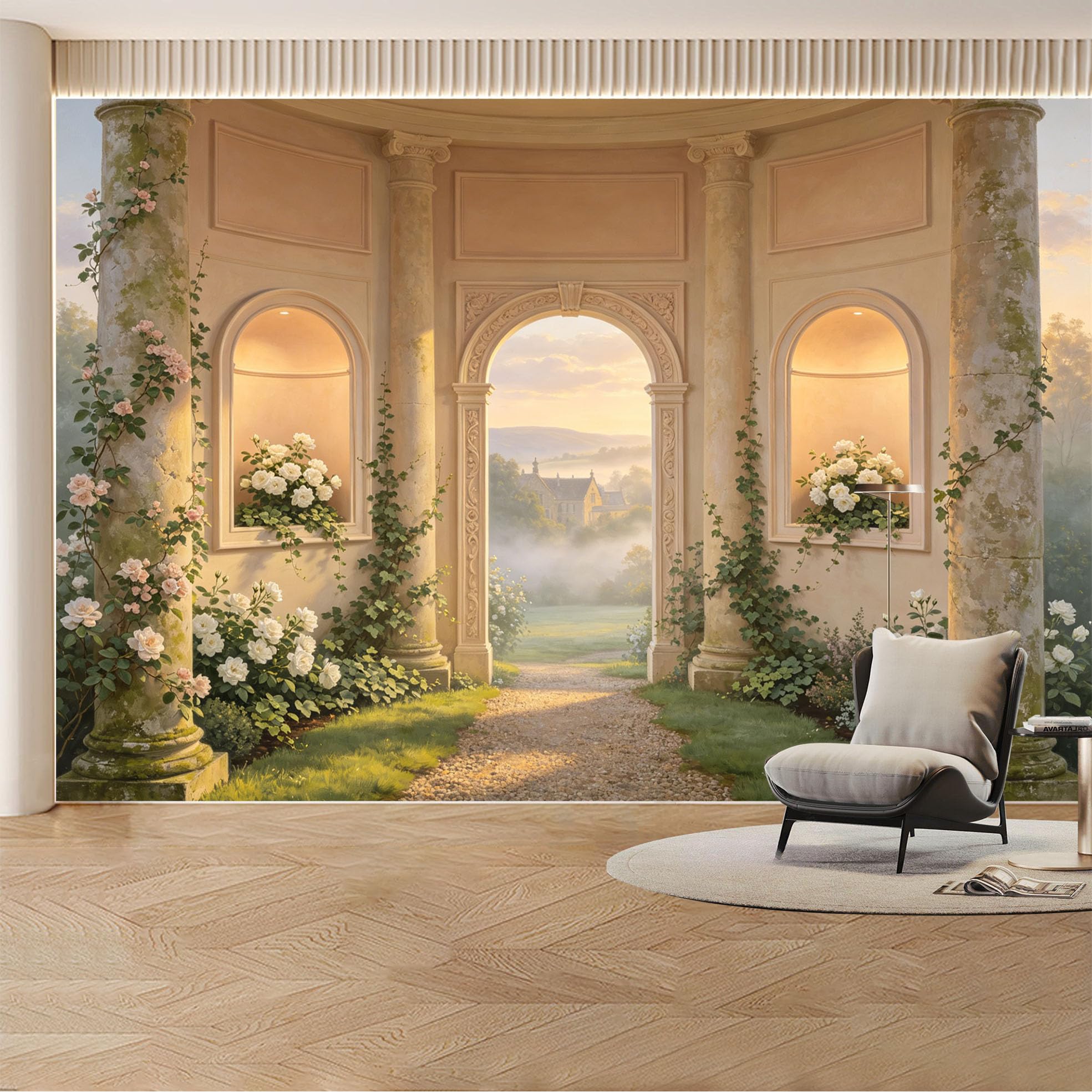 Kayorowalls Bh20260620078 Custom Wall Mural Wallpaper Garden Arch Landscape Nature Wall Decor Large Wall Art Vintage Romantic Misty Removable Selfadhesive Large Photo For Living Room， Bedroom， Office