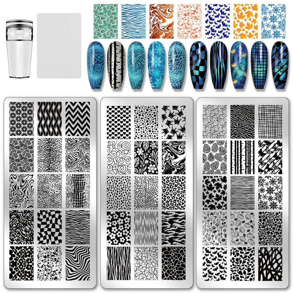 PH PandaHall 3pcs Texture Pattern Nail Stamp Plate Lines Stripes Print Art Template Stainless Steel Nail Image Plate Texture Nails Art Stencils for Women DIY Arts Printing 4.7x2.3 inch-image-47