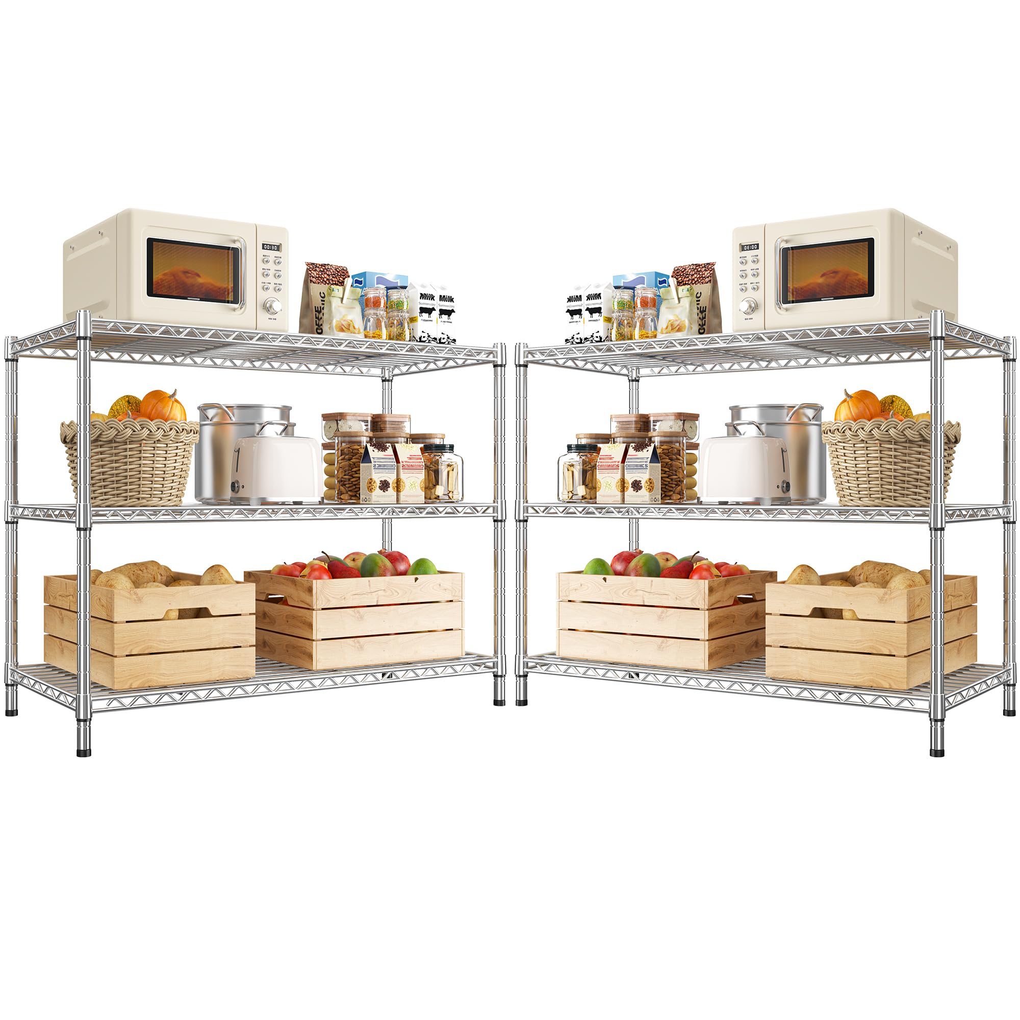 DurayLoly Heavy Duty 3-Tier Metal Shelving Unit, Adjustable Shelves, Chrome