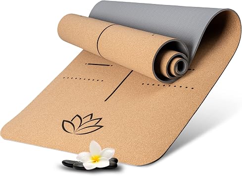 WELLAX Cork Yoga Mat - Non-Slip, Durable and Harmful Substances - Thick 72x24x0.2 Inches - Strap and Bag - Professional Yoga Pilates Fitness Mat