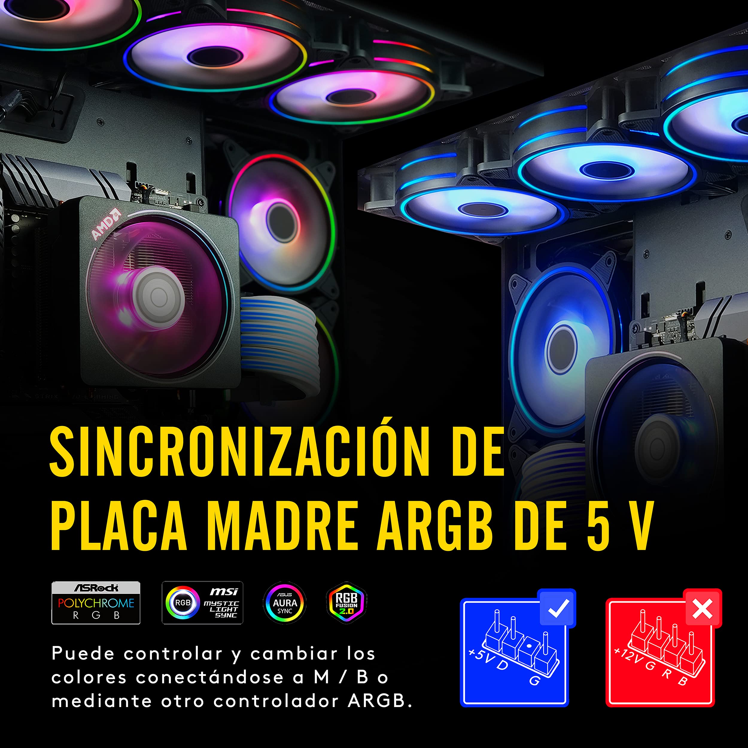 EZDIY-FAB Moonlight RGB Gehäuselüfter 120mm mit Lüfter Hub X und Fernbedienung, Motherboard Aura Sync, Geschwindigkeitsregelung, ARGB Computer lüfter für PC Gehäuse -6 Pack