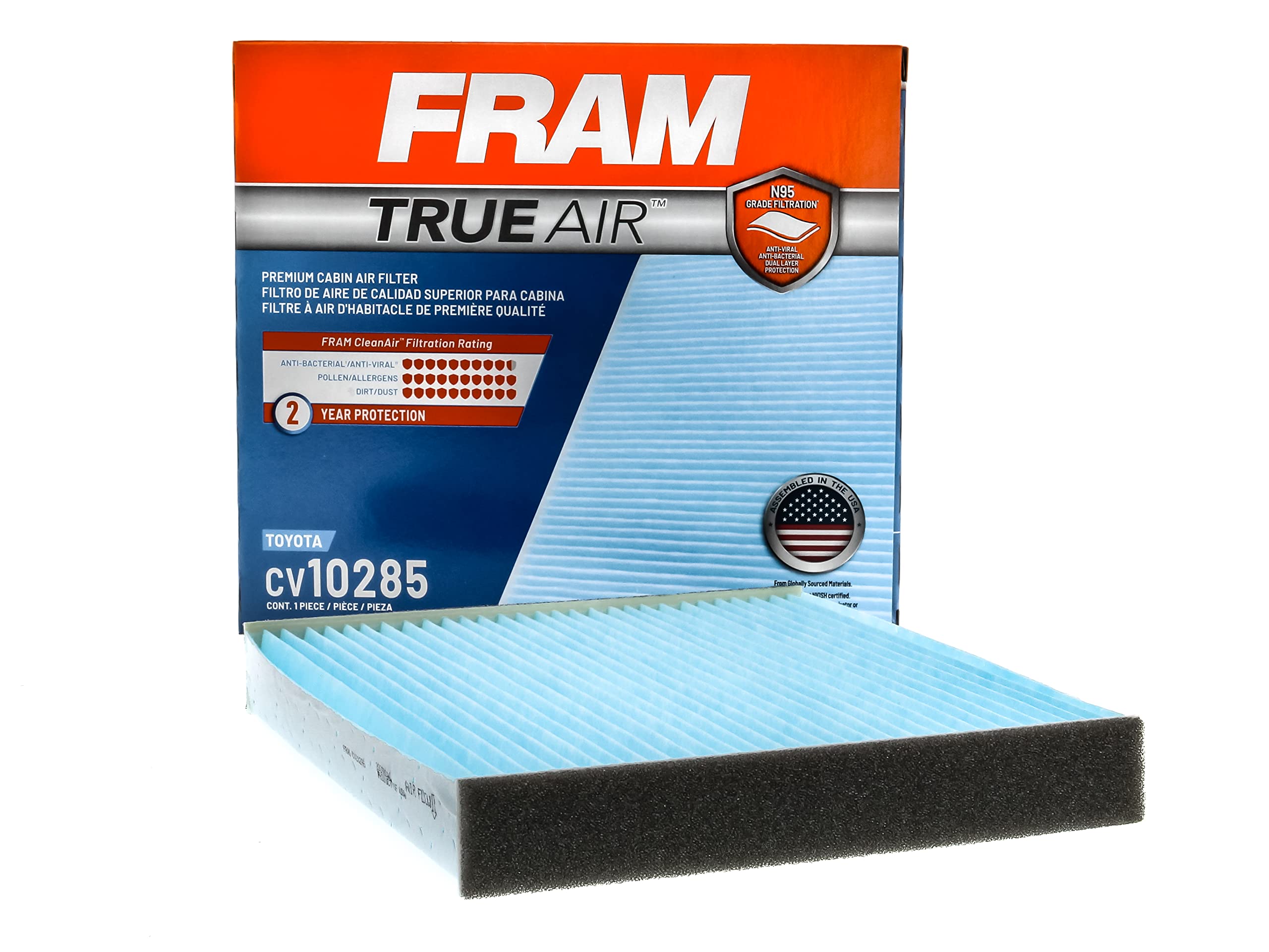 FRAM Automotive Replacement TrueAir Cabin Air Filter for Car Passenger Compartment with Dual-Layered Filter (CV10285), 2 Pack