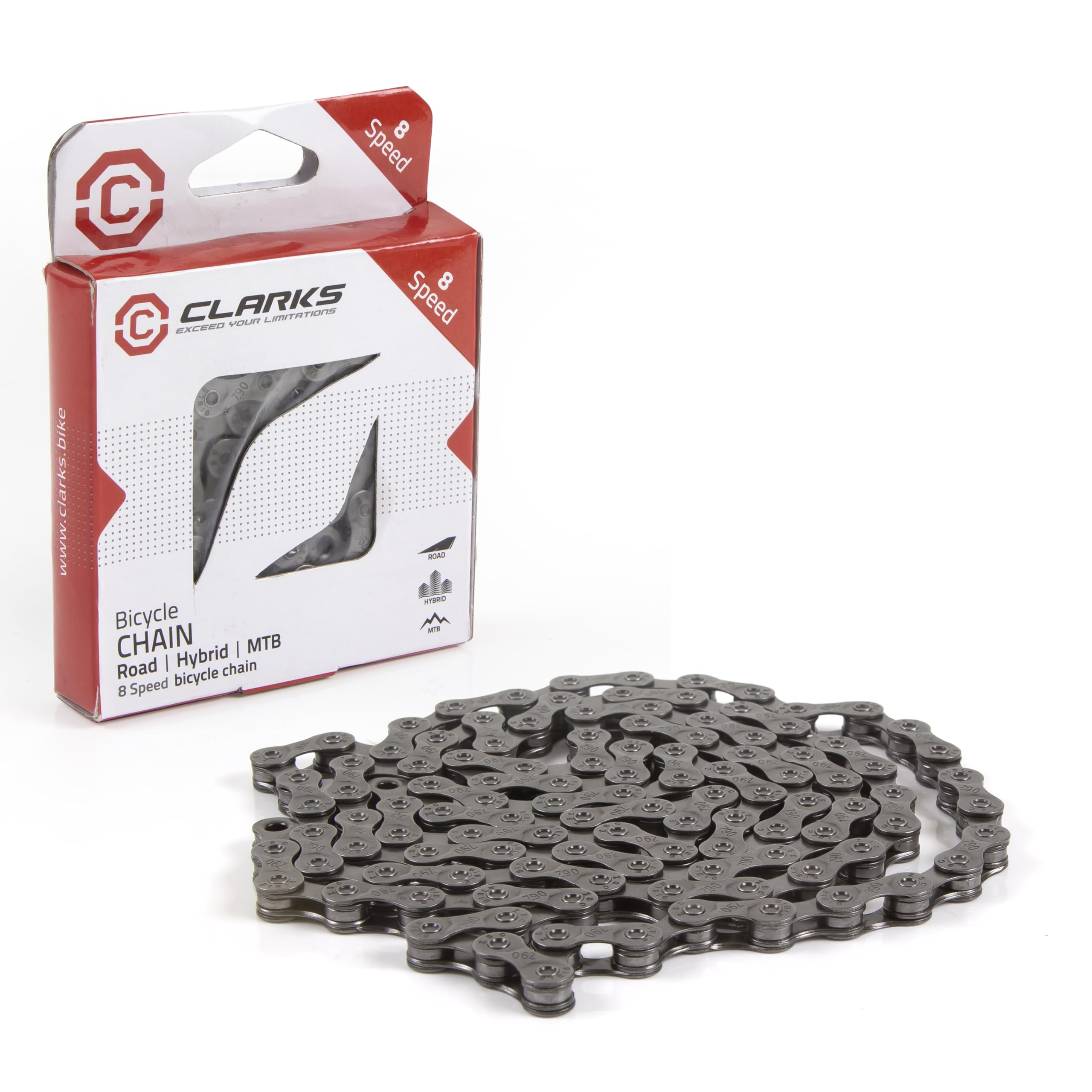 Clarks Standard Bike Chain - Single Speed to 12 Speed Size Durable, Lightweight Bike Chains for Hybrid Gear Systems on MTB and Road Bikes, Silver โ image 1