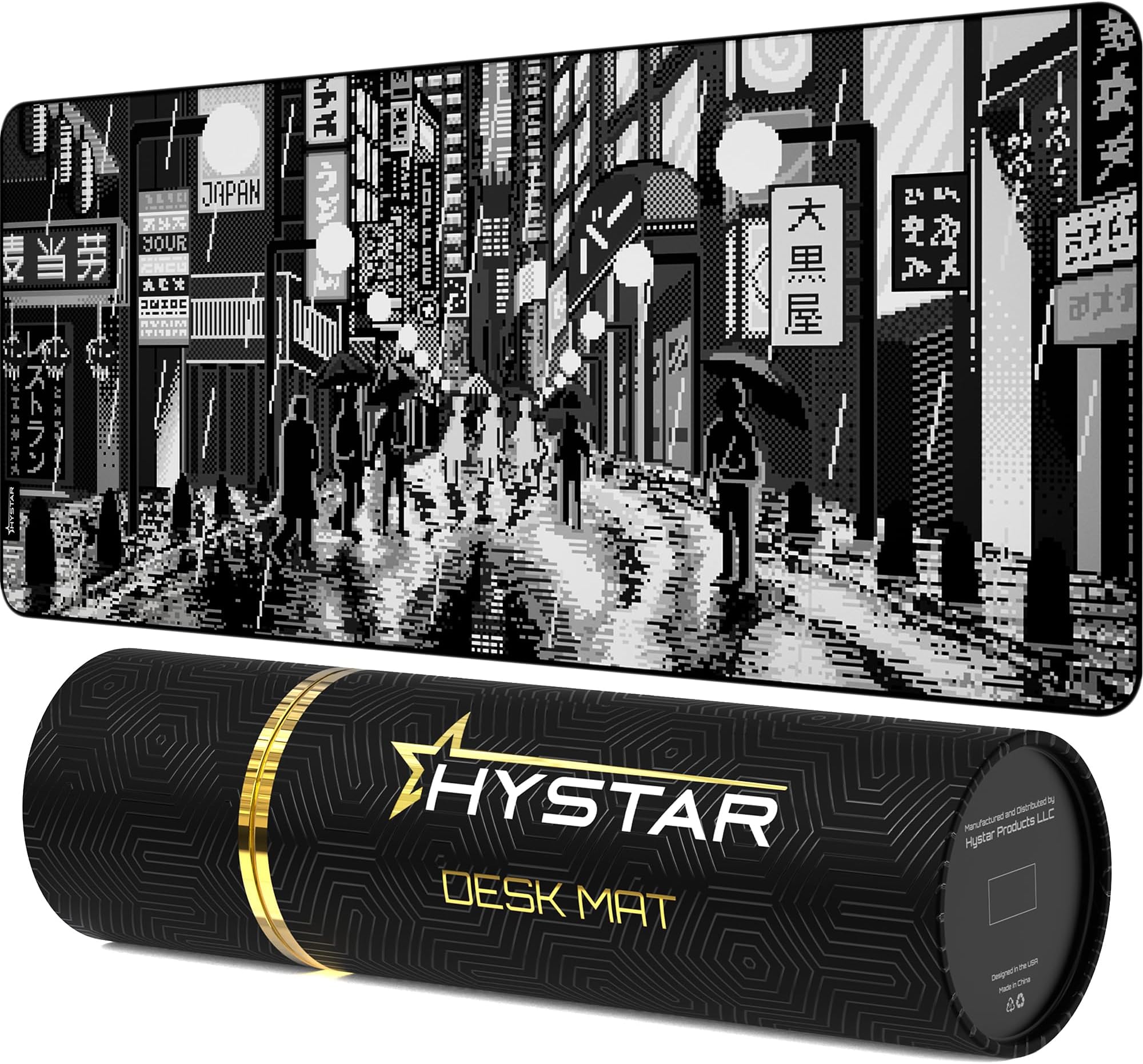 Hystar Extended Gaming Mouse Pad | XXXL 45" x 20" | 5mm Thick Waterproof Surface Smooth Polyester Fabric and Natural Rubber Base | Retro Tokyo (Black and White)