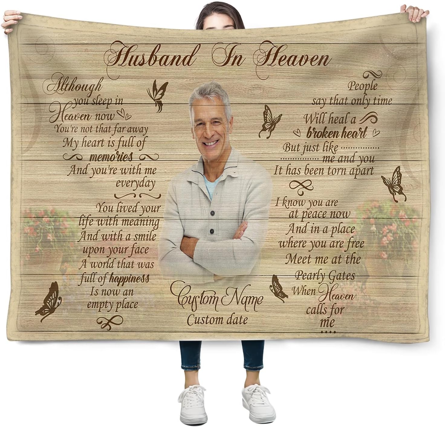 Custom Memorial Gifts Husband In Heaven Memorial Blanket